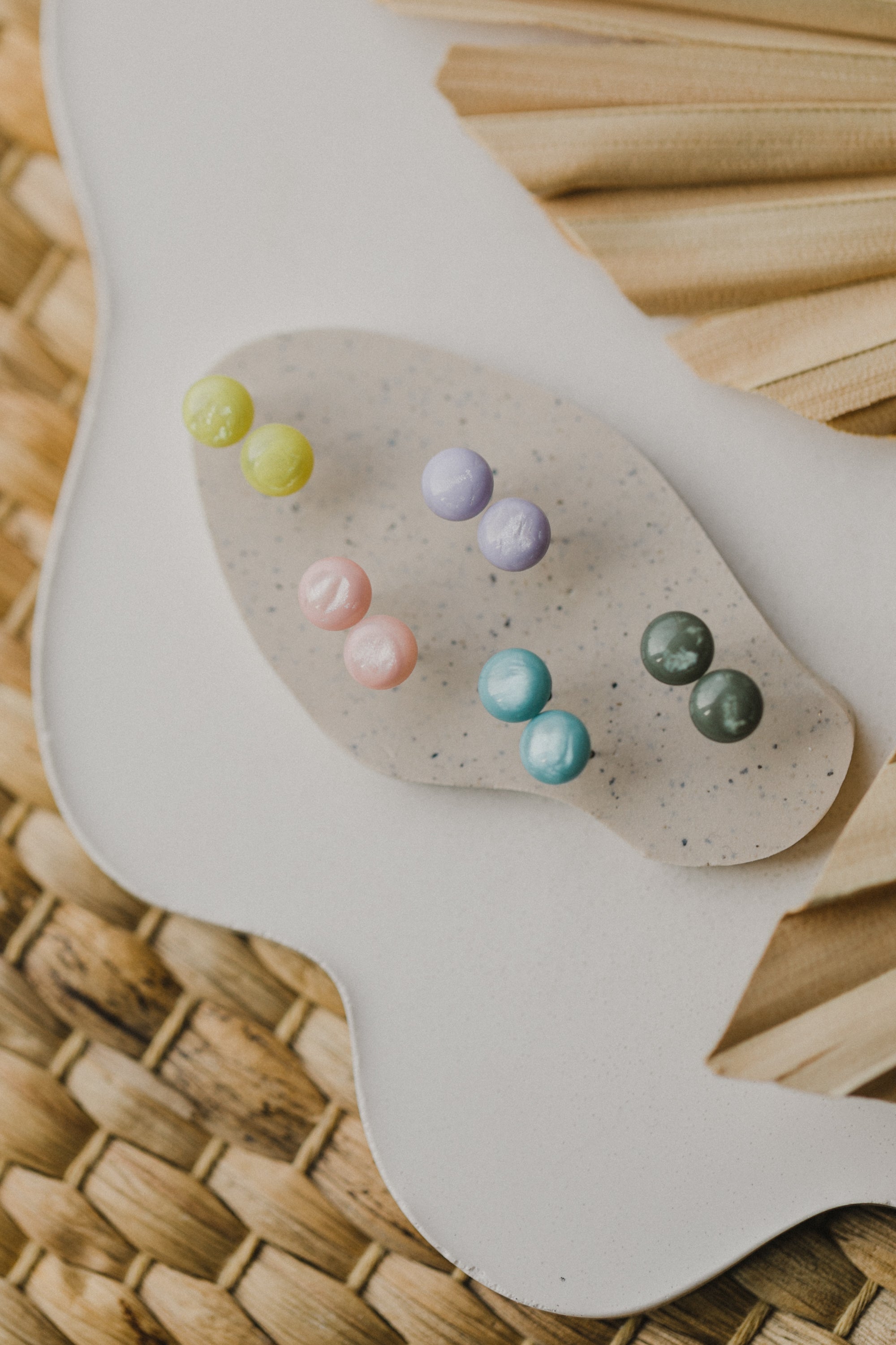 olive green round earrings