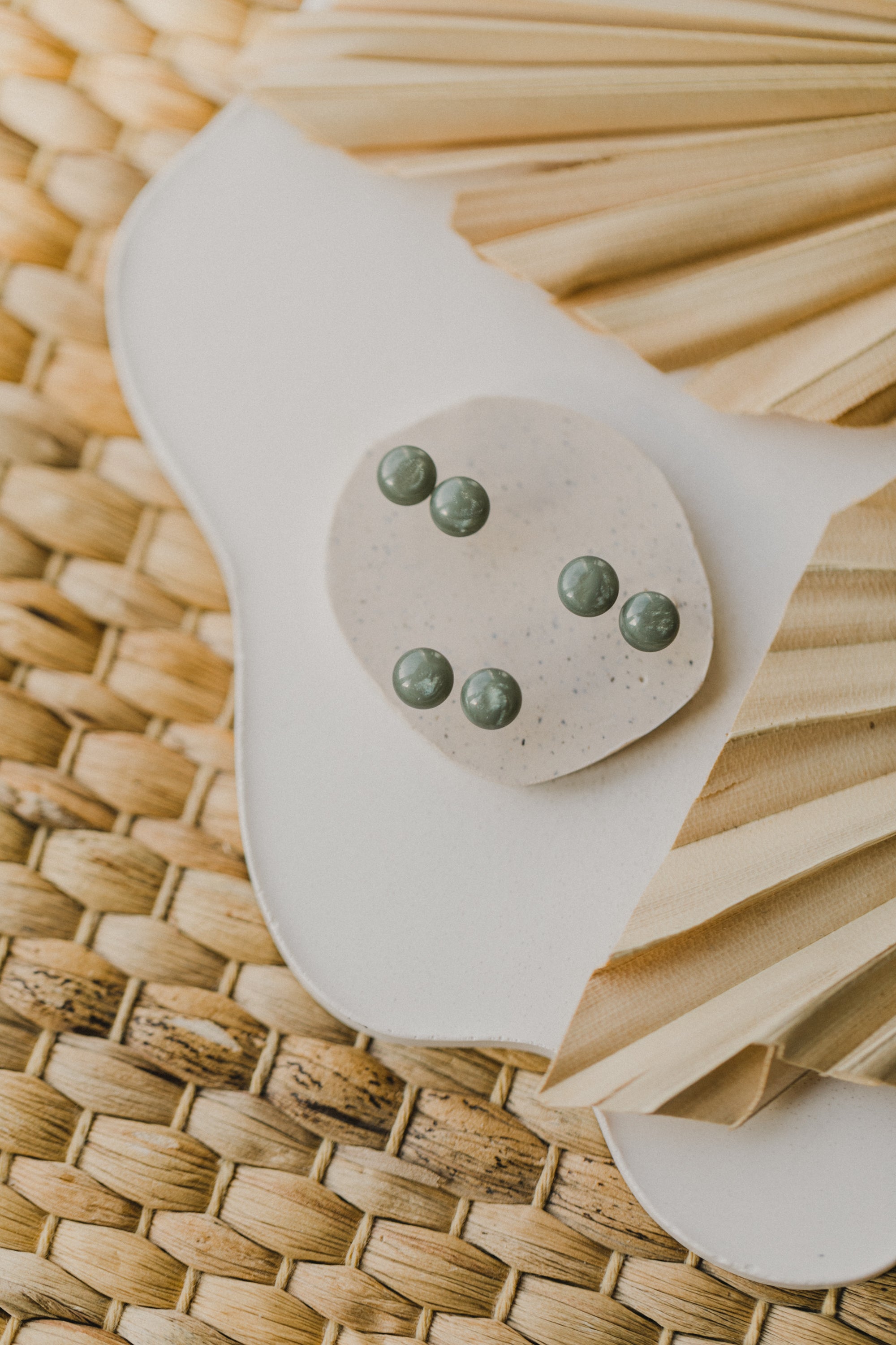 olive green round earrings