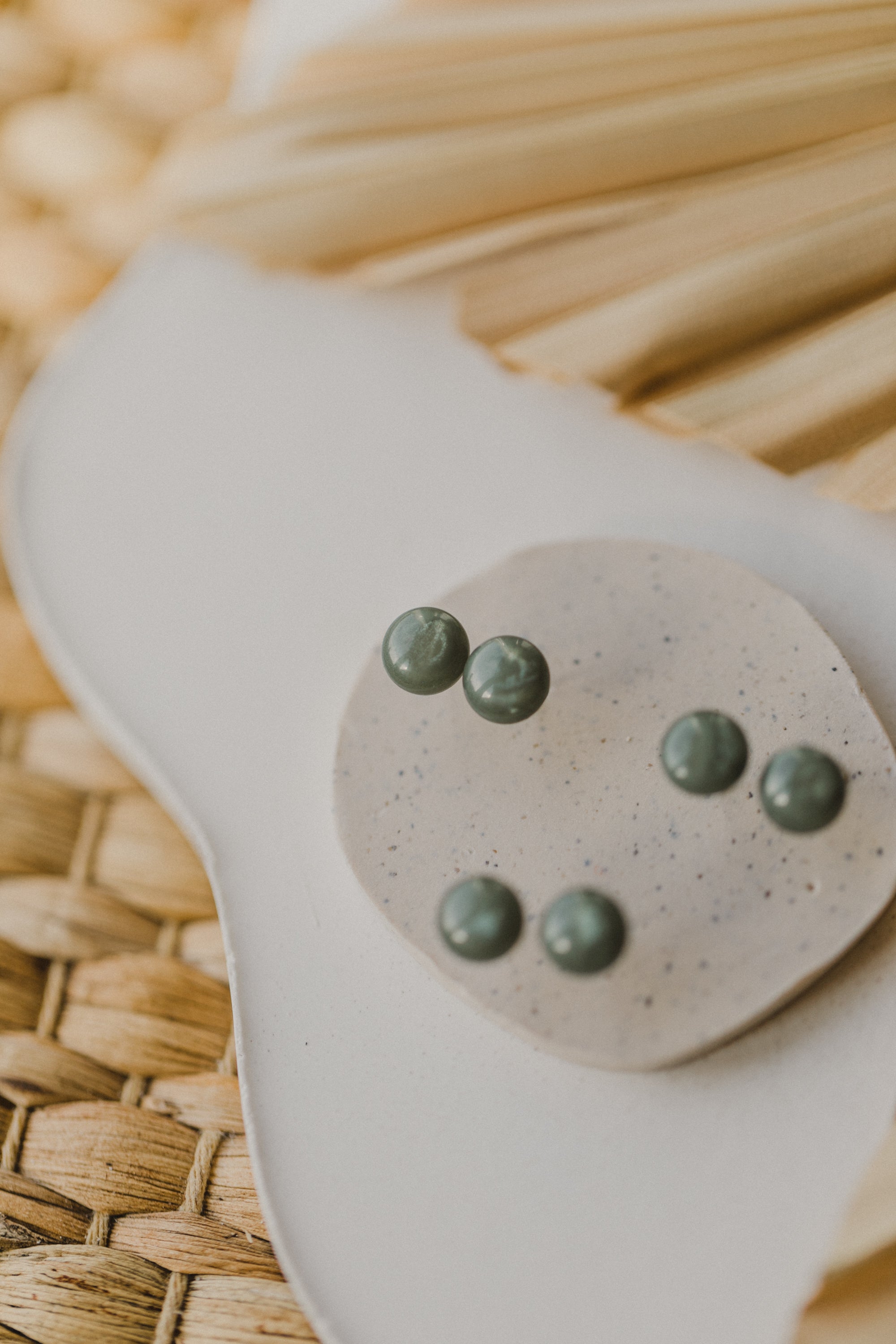 olive green round earrings