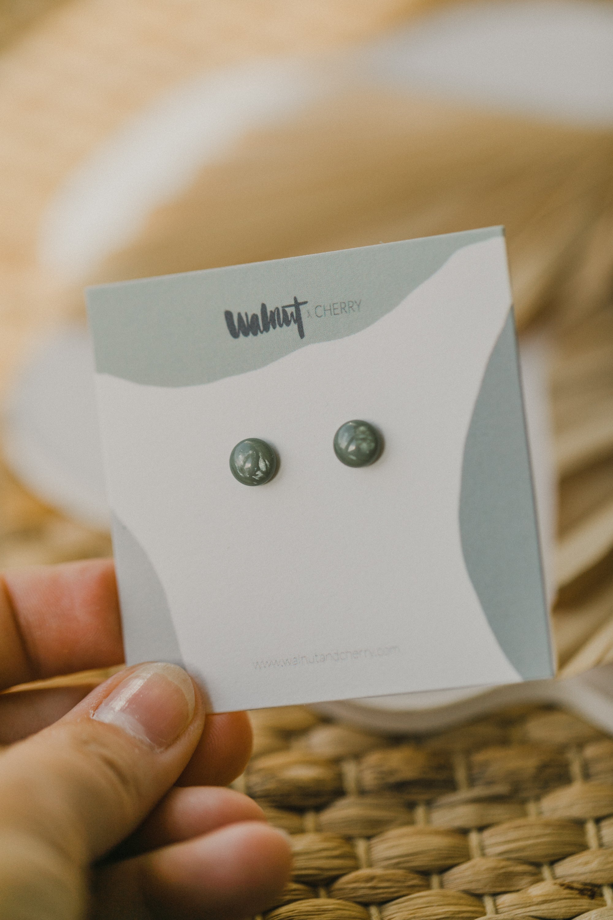 olive green round earrings