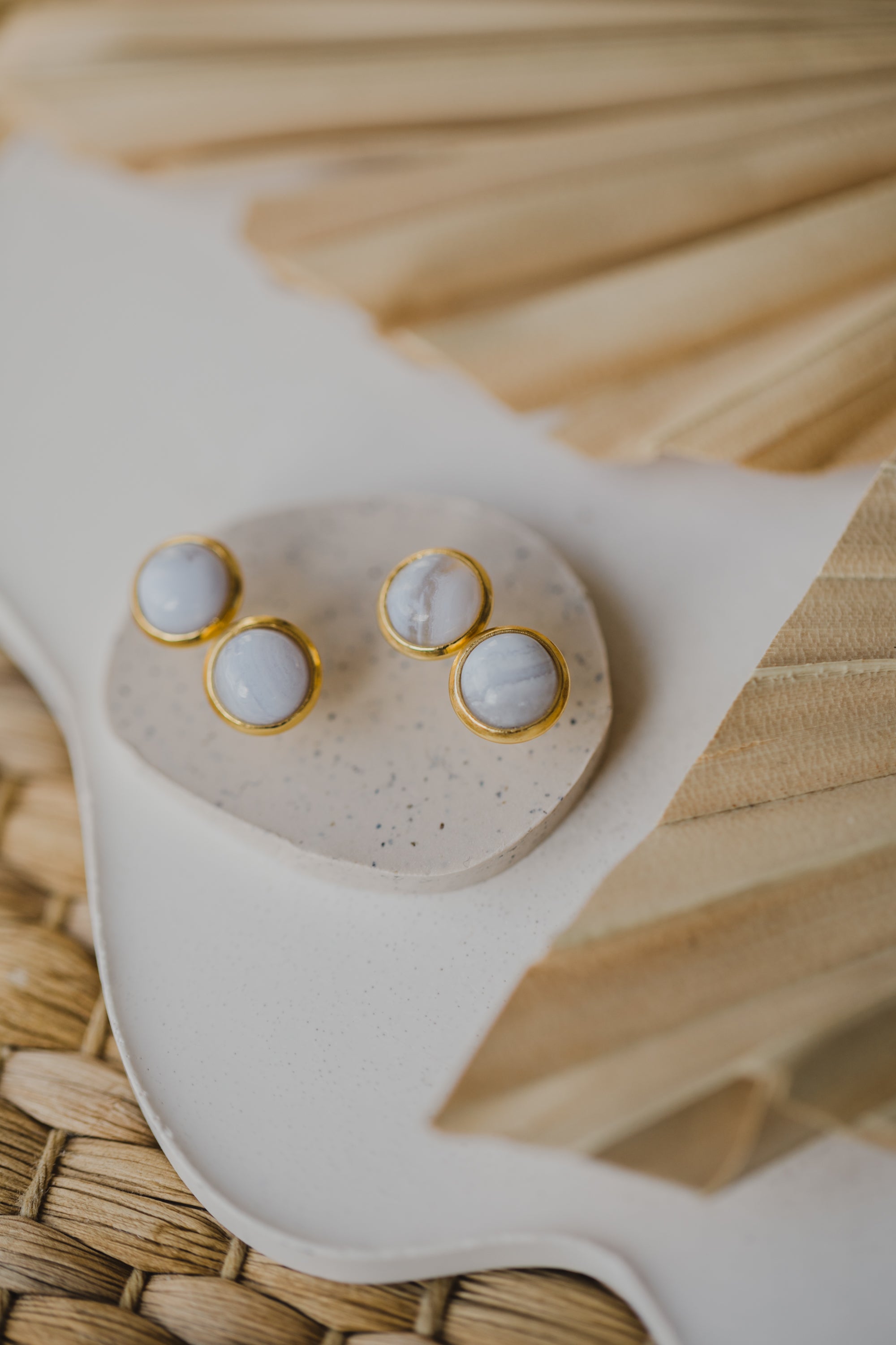 hellblaue Achat Edelstein Ohrstecker (8 mm)