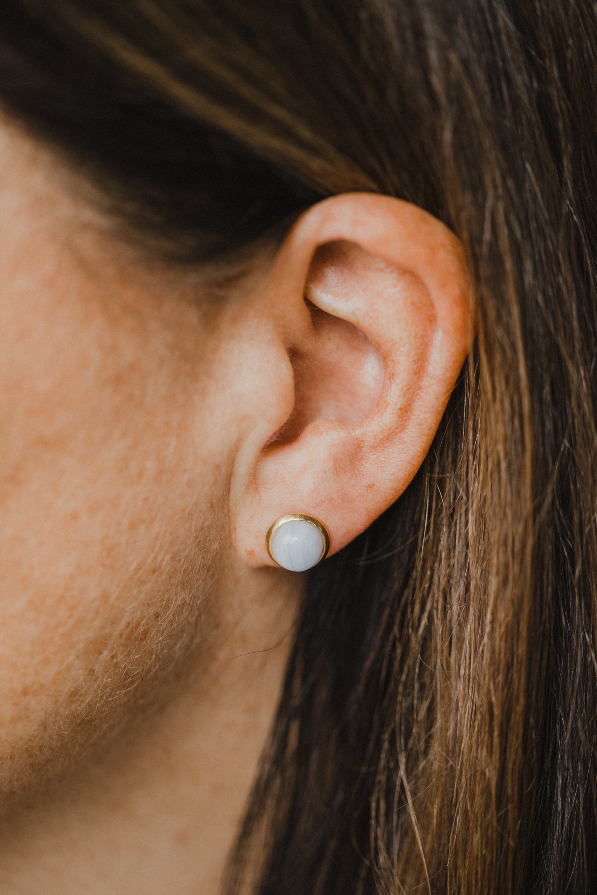 hellblaue Achat Edelstein Ohrstecker (8 mm)