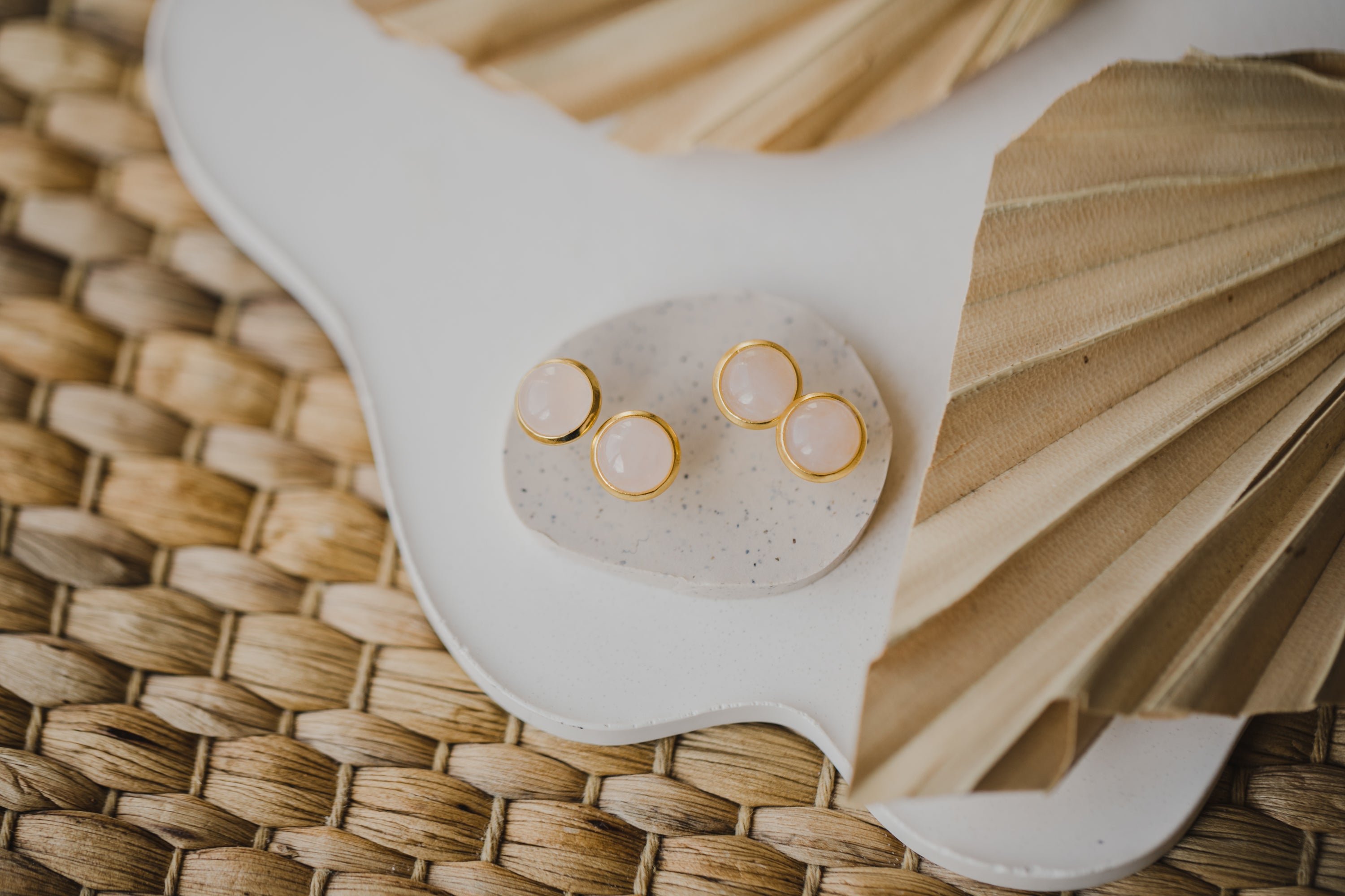 pink rose quartz gemstone stud earrings (8 mm)