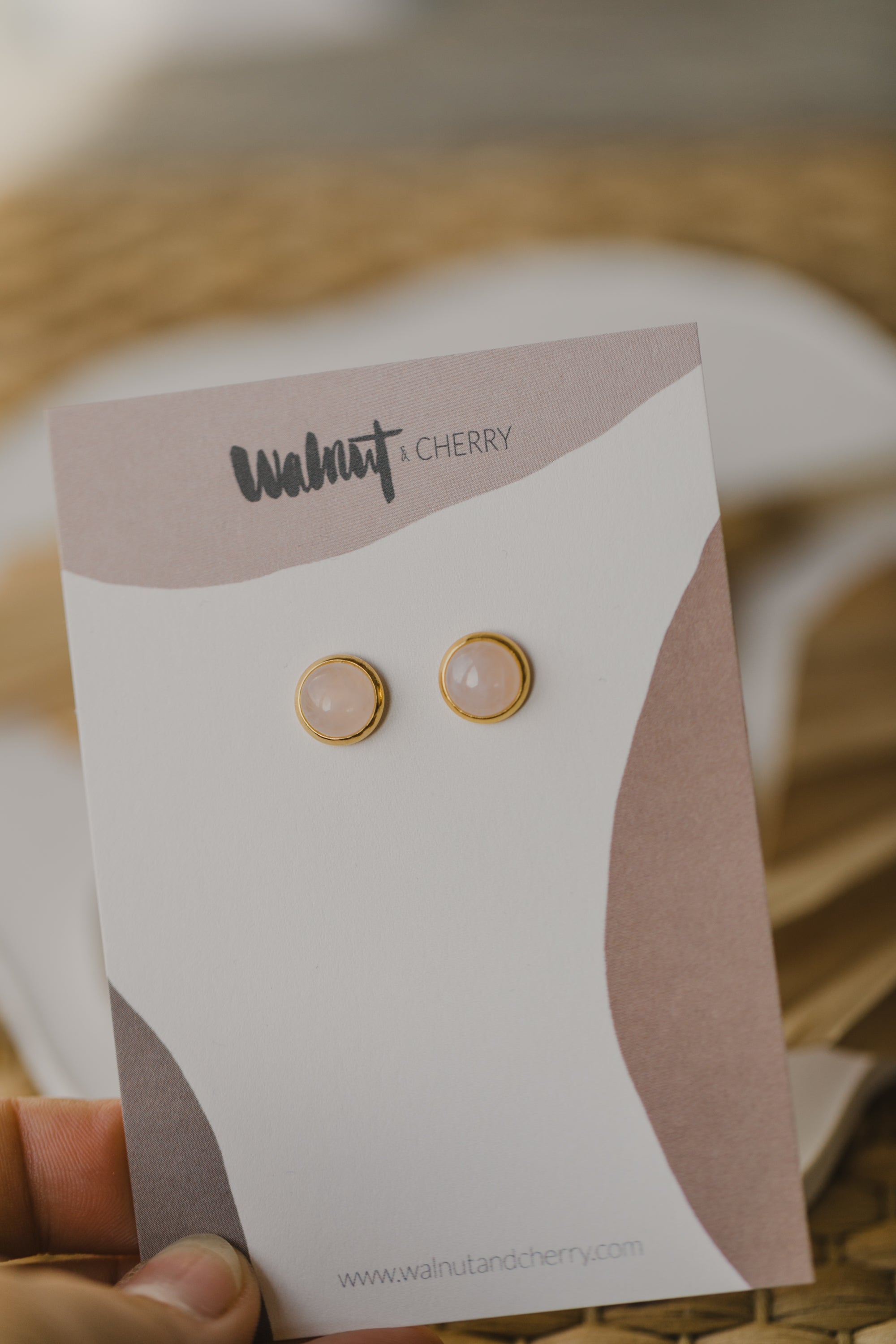 pink rose quartz gemstone stud earrings (8 mm)