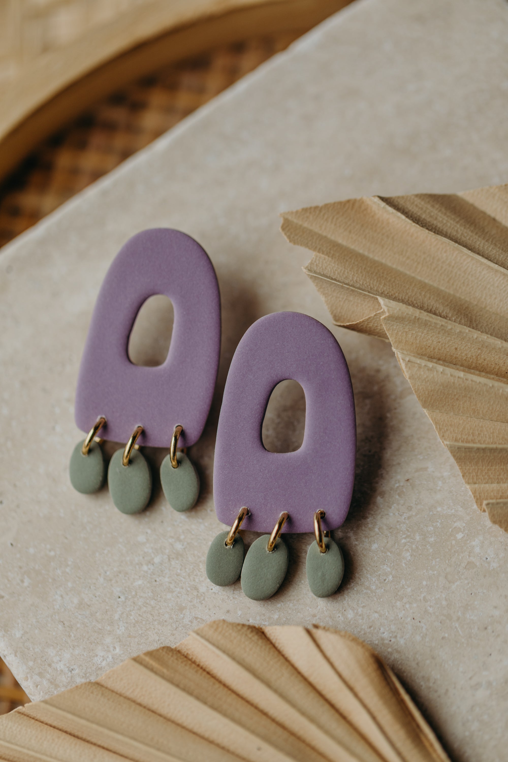 Francesca - Polymer clay earrings in orange, light purple and red