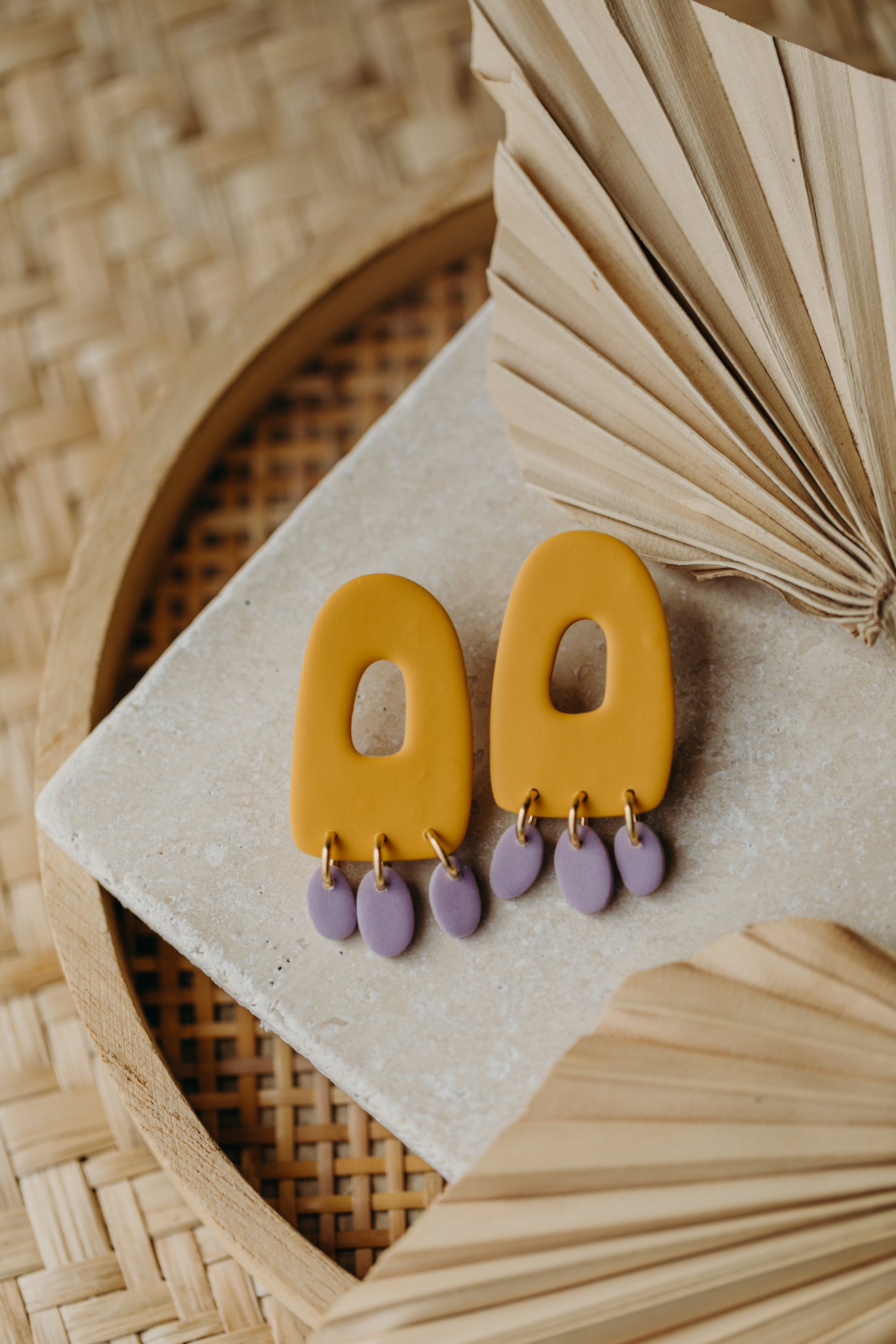 Francesca - Polymer clay earrings in orange, light purple and red