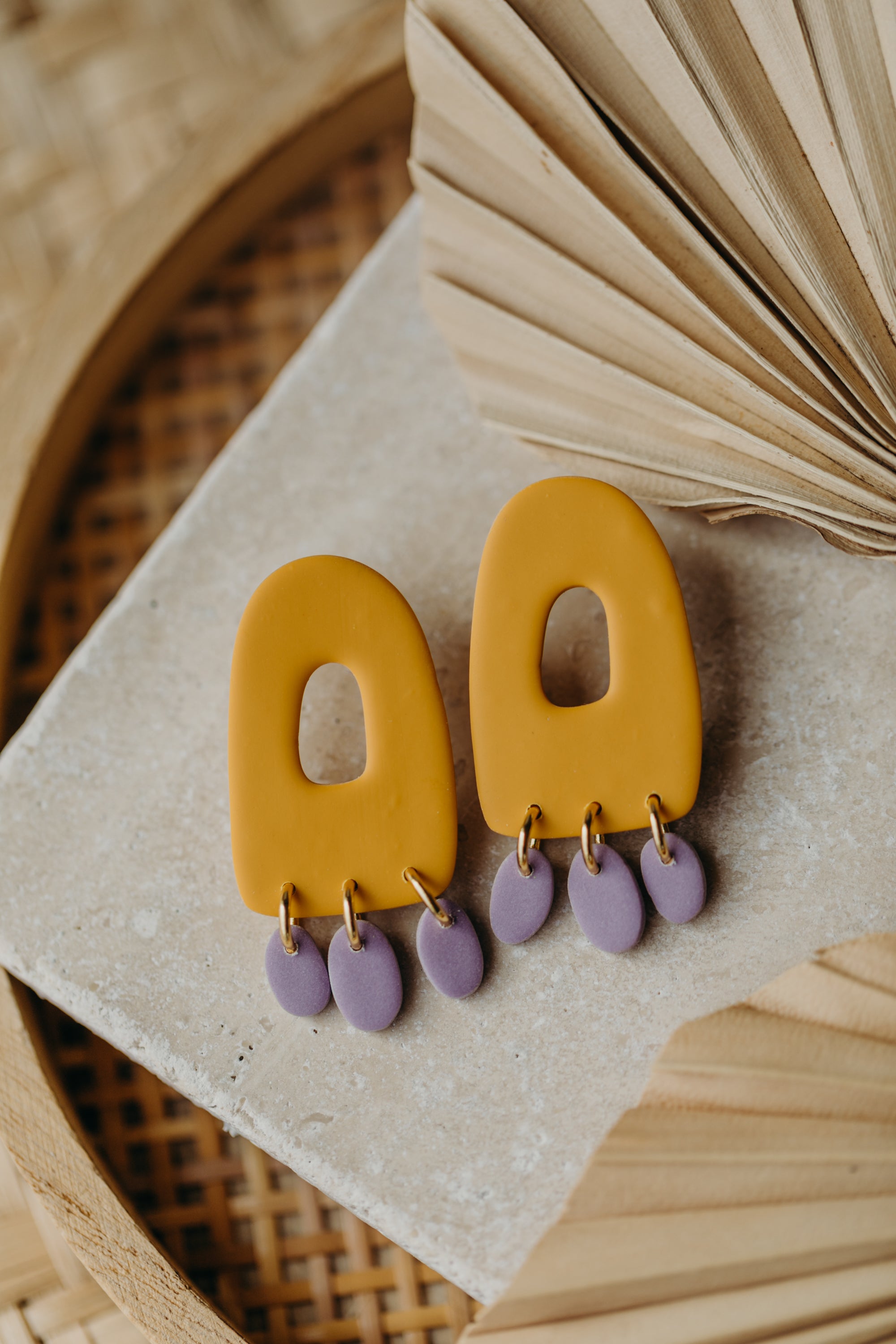 Francesca - Polymer clay earrings in orange, light purple and red