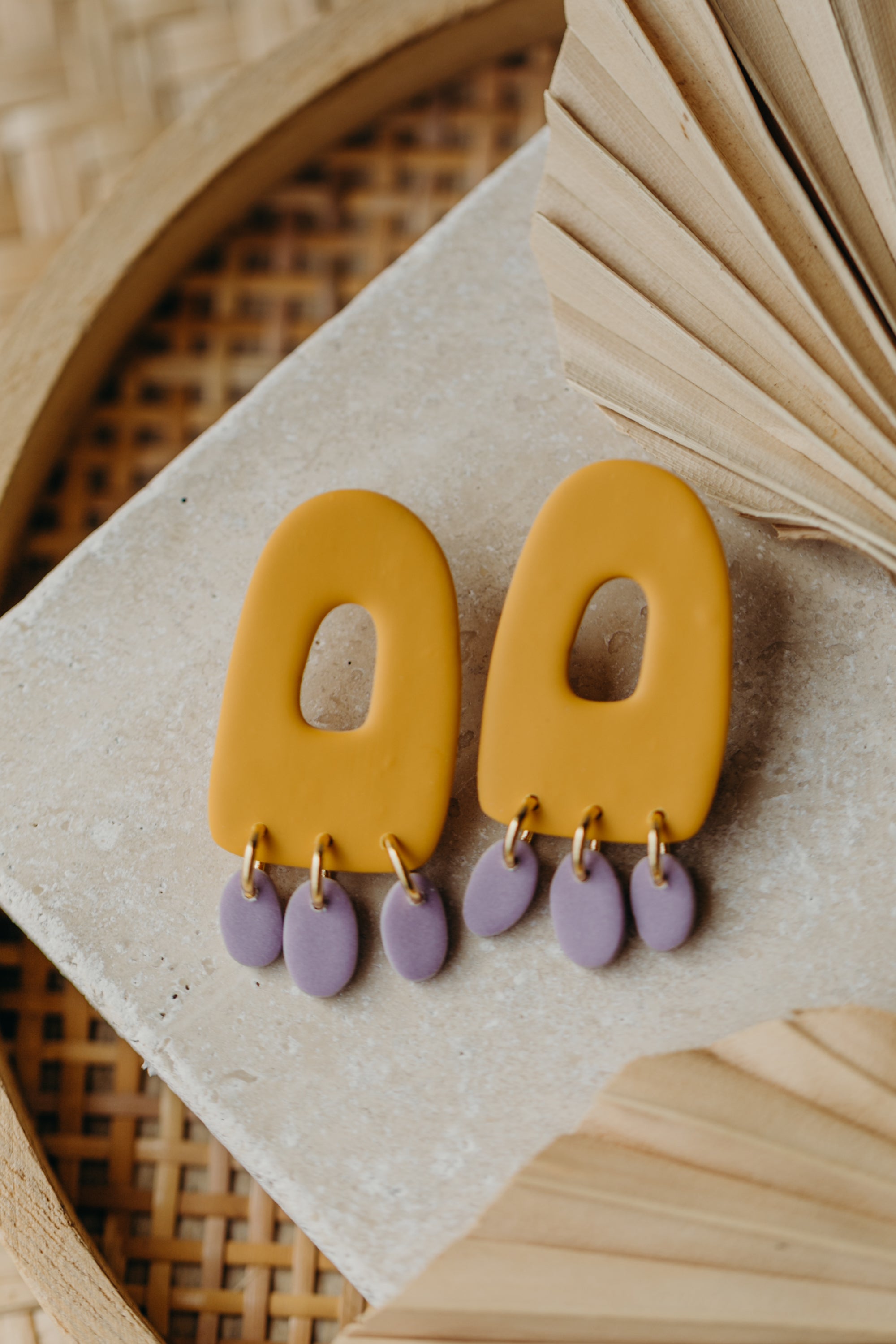 Francesca - Polymer clay earrings in orange, light purple and red
