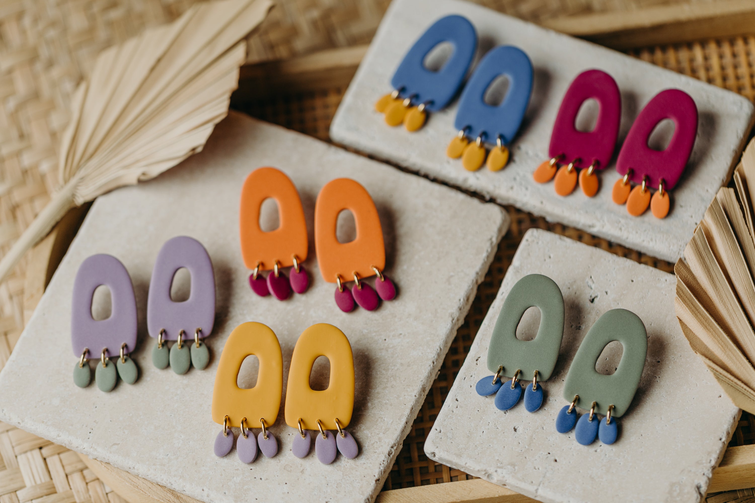 Francesca - Polymer clay earrings in orange, light purple and red