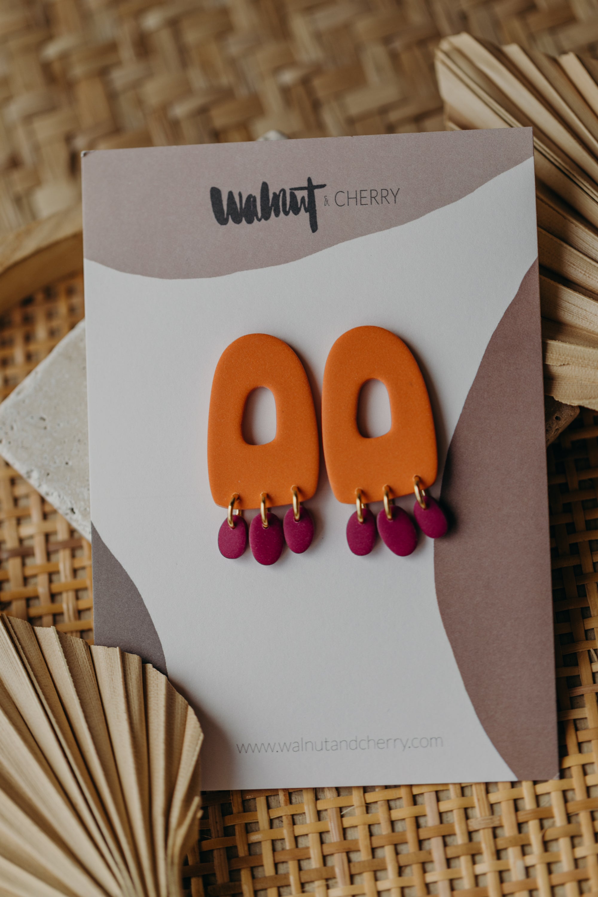 Francesca - Polymer clay earrings in orange, light purple and red