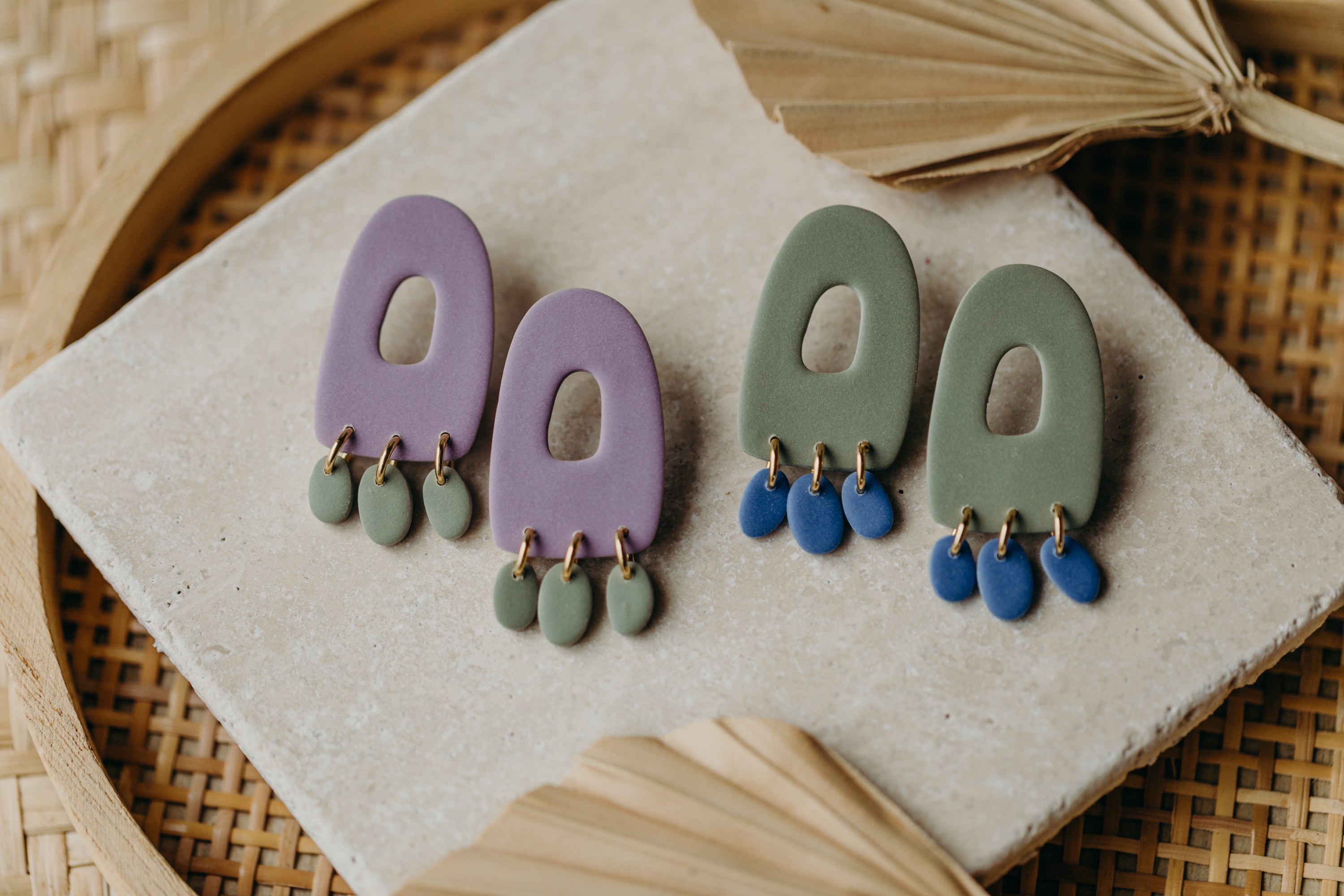 Francesca - Polymer clay earrings in orange, light purple and red