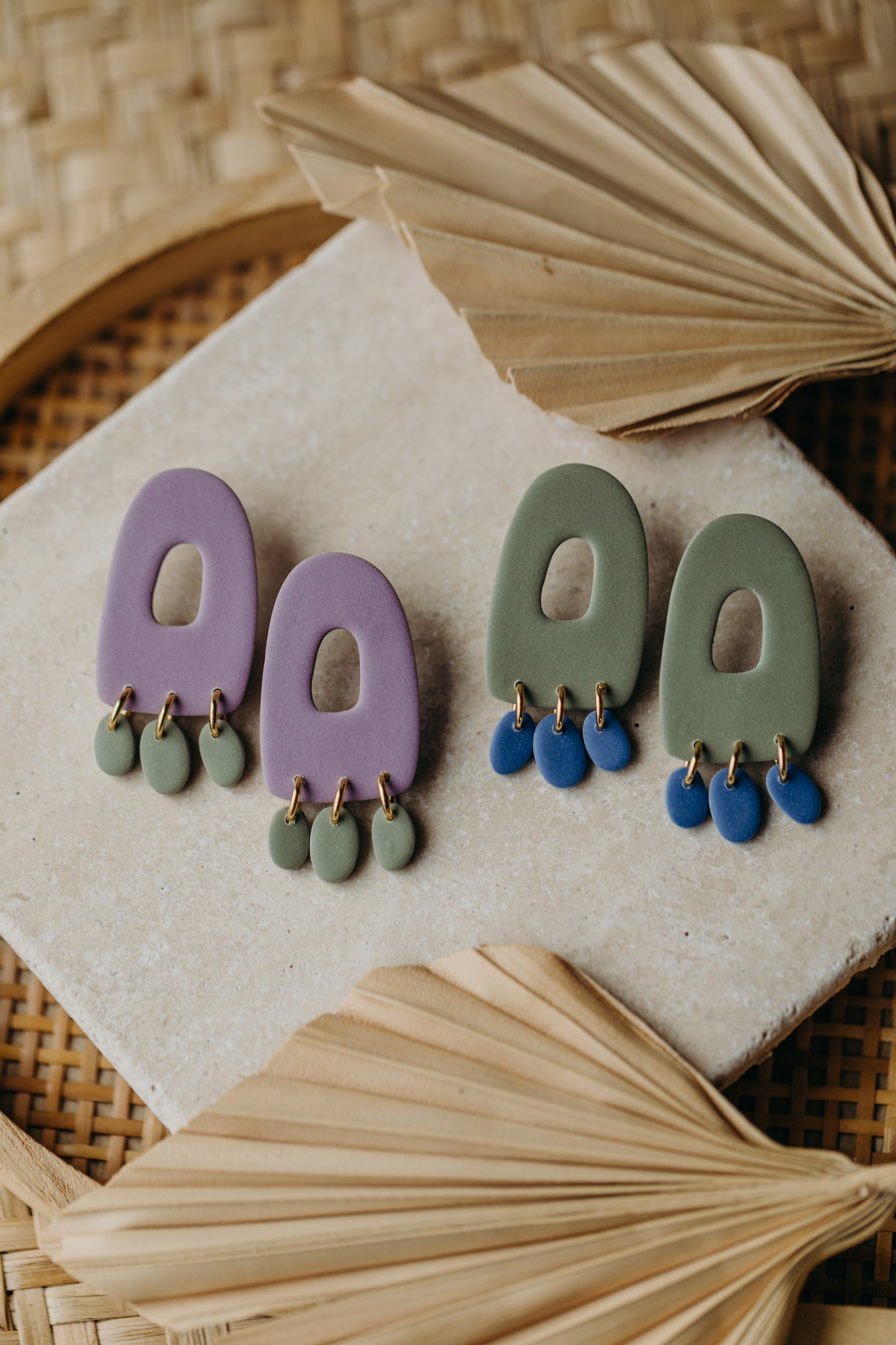 Francesca - Polymer clay earrings in orange, light purple and red