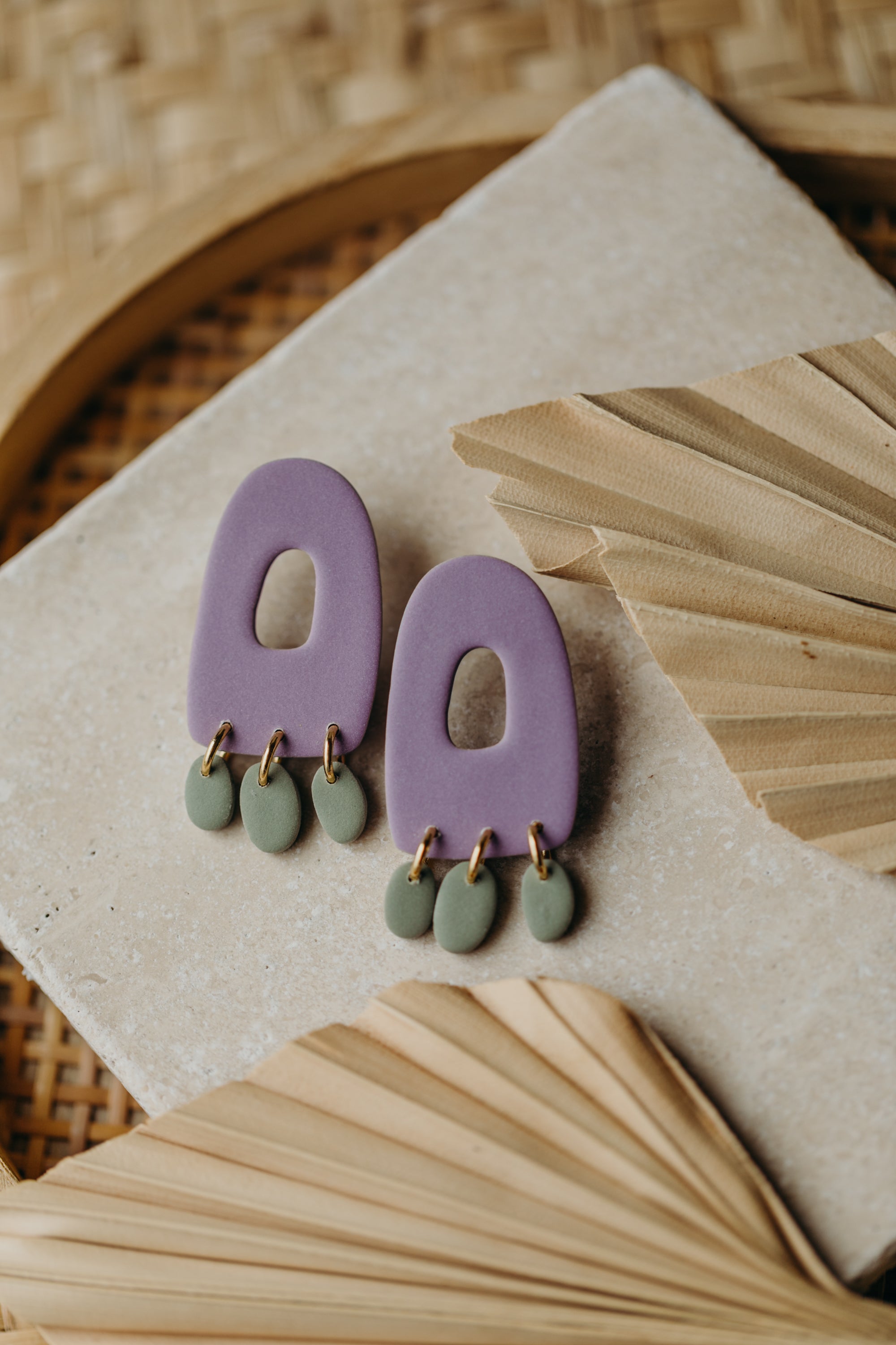 Francesca - Polymer clay earrings in orange, light purple and red