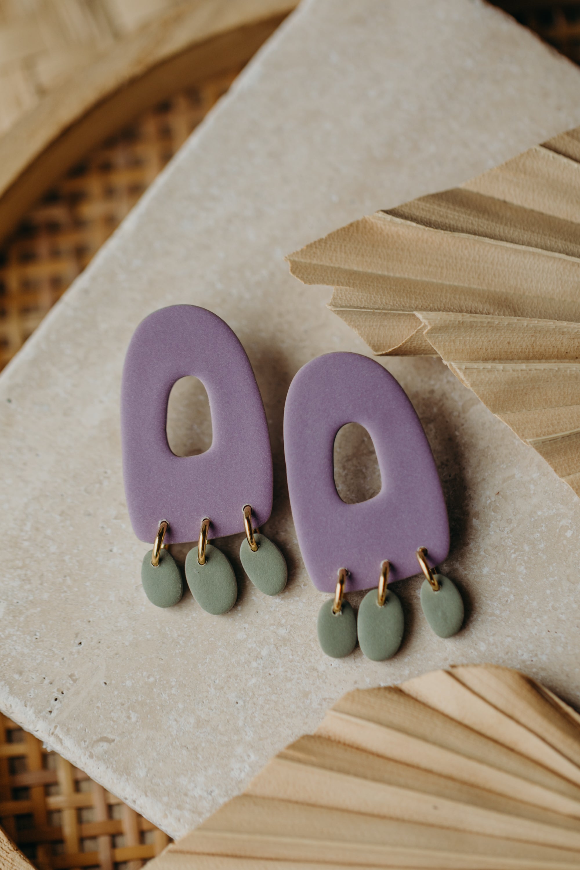 Francesca - Polymer clay earrings in orange, light purple and red