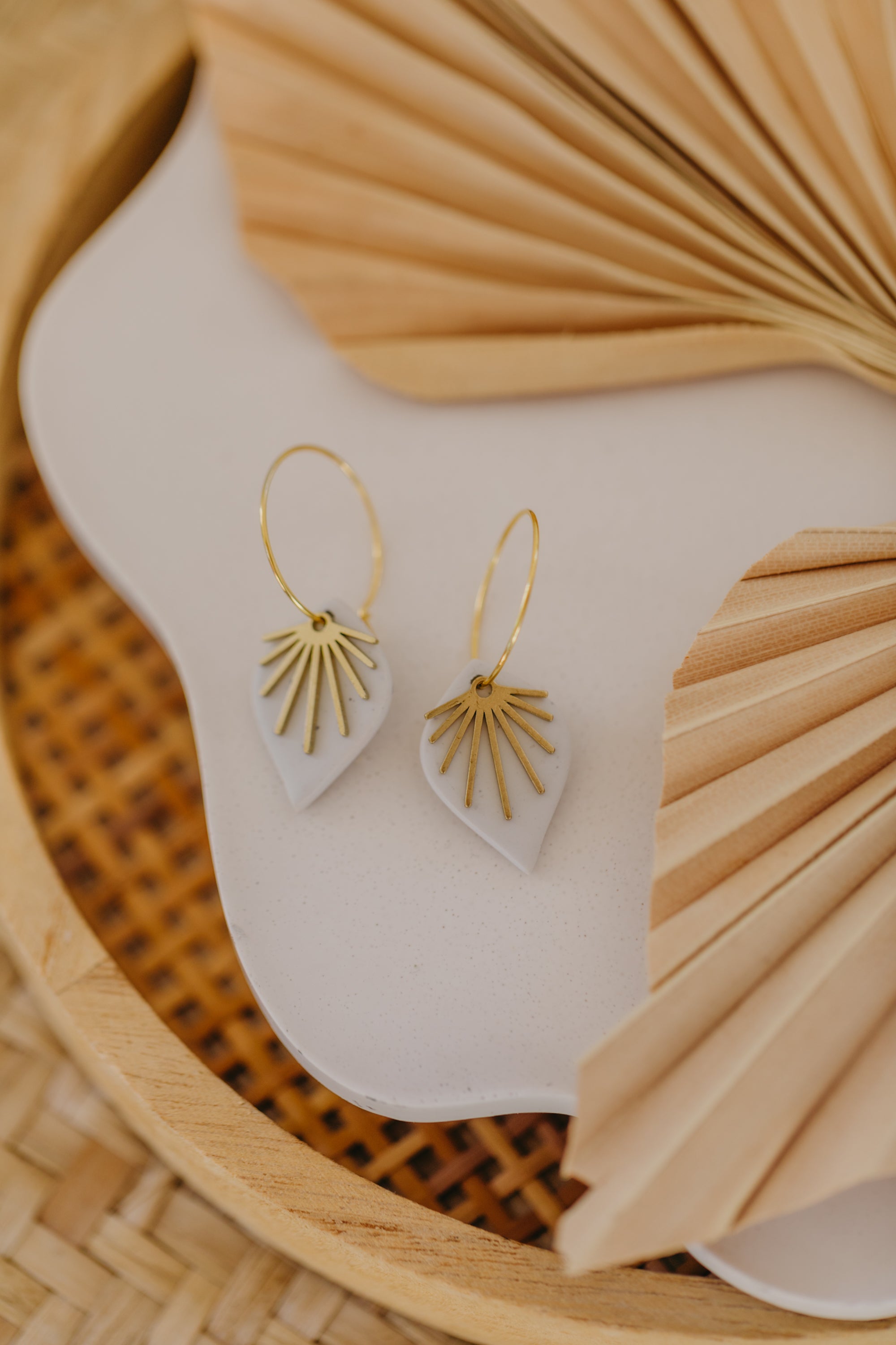 ARIA - Hoop earrings with drop polymer clay and brass fan