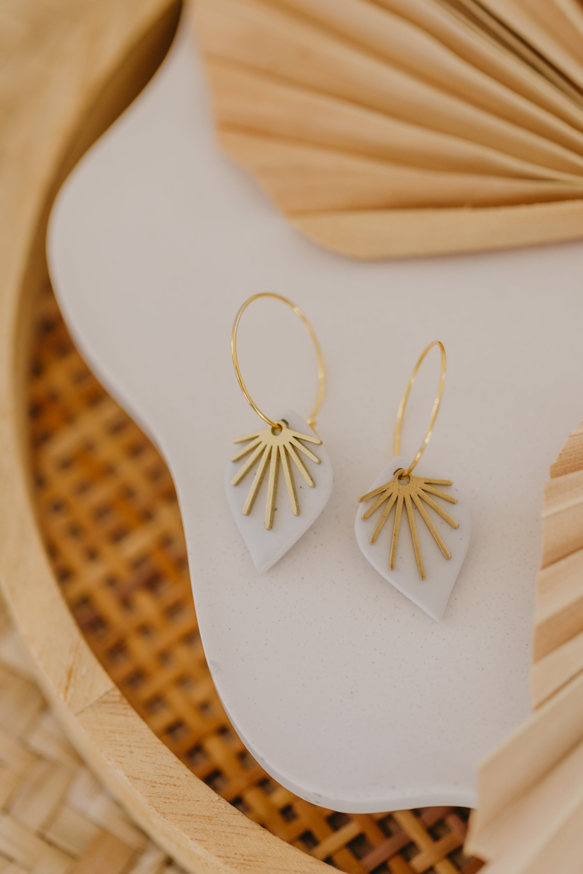 ARIA - Hoop earrings with drop polymer clay and brass fan