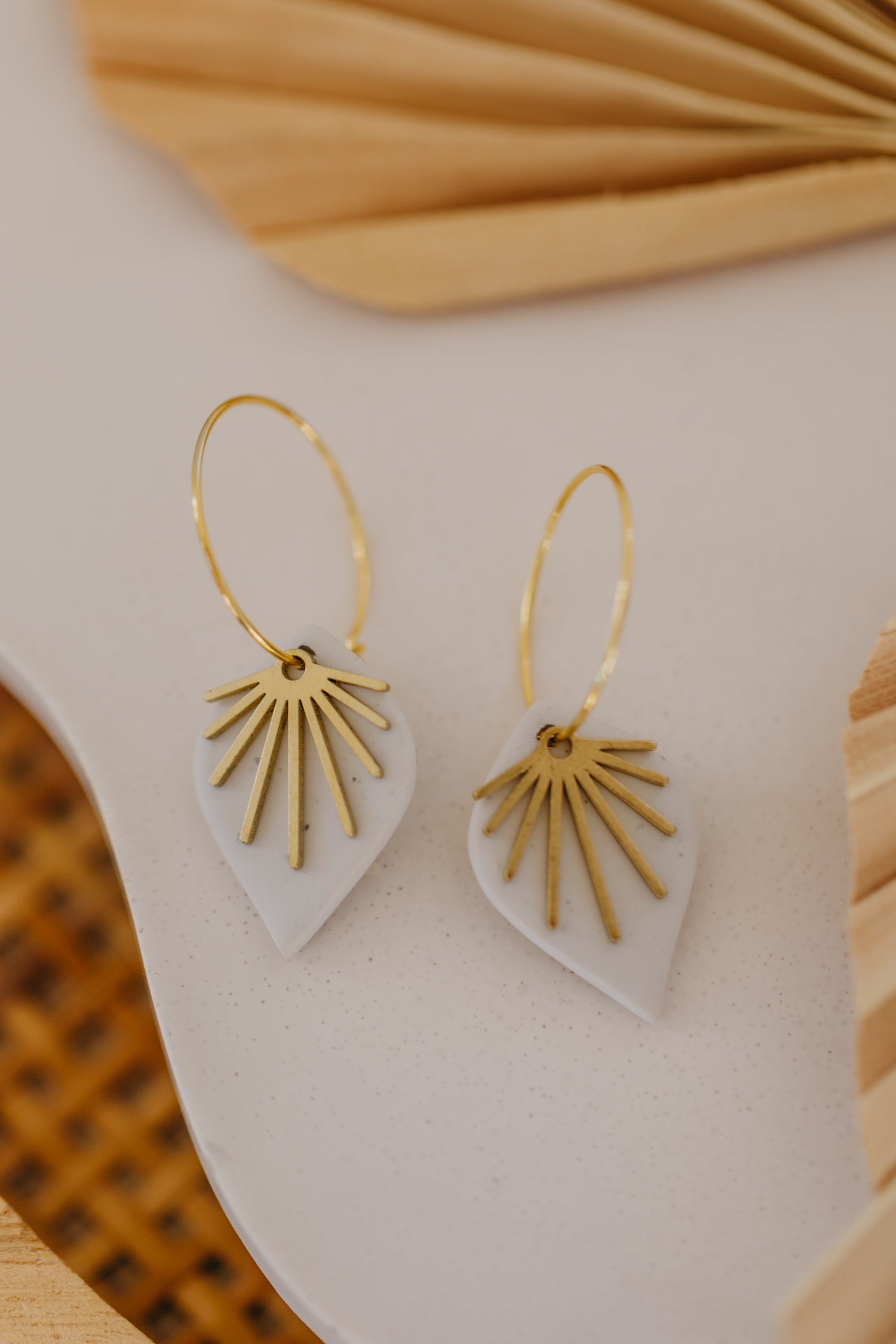 ARIA - Hoop earrings with drop polymer clay and brass fan