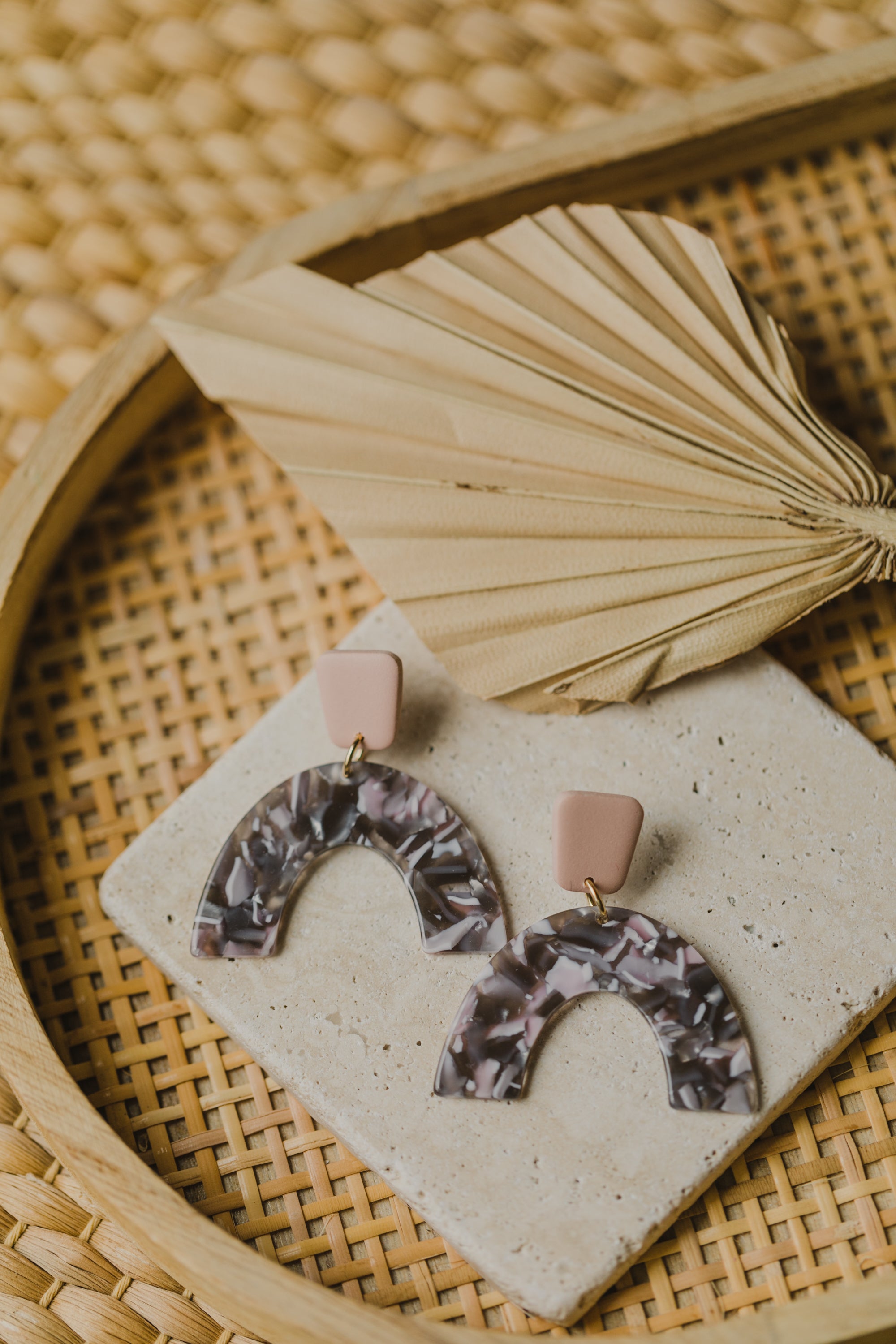 große rosa graue Bogen Ohrringe