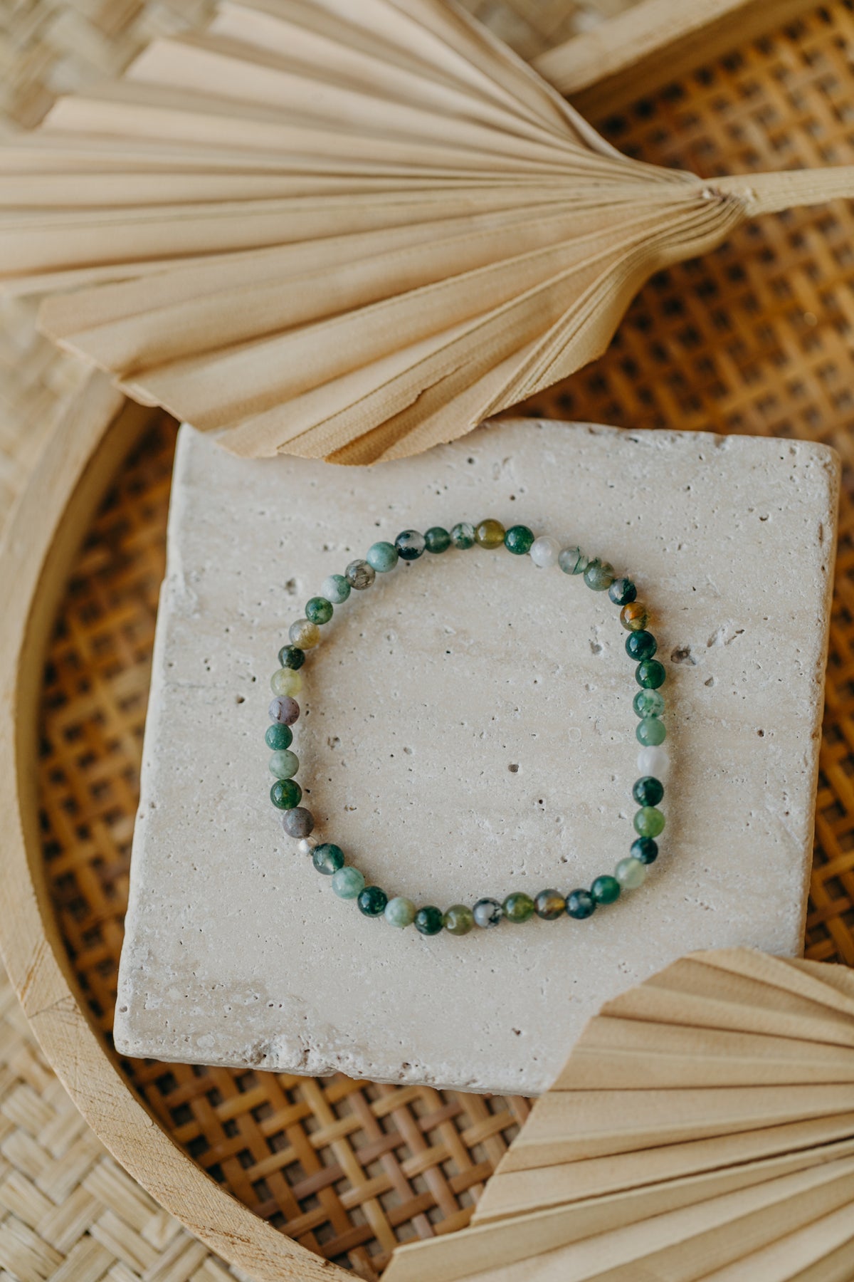 Edelstein Perlen-Armband mit grünen / bunten Achat & Sterling Silber Perle