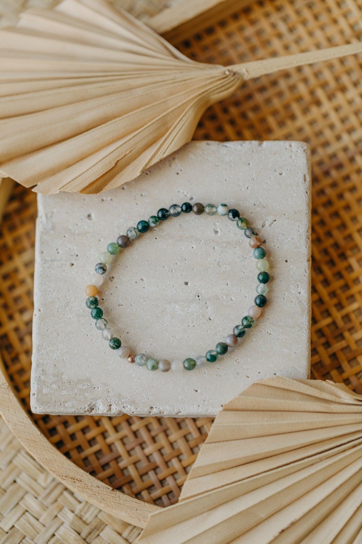 Edelstein Perlen-Armband mit grünen / bunten Achat & Sterling Silber Perle