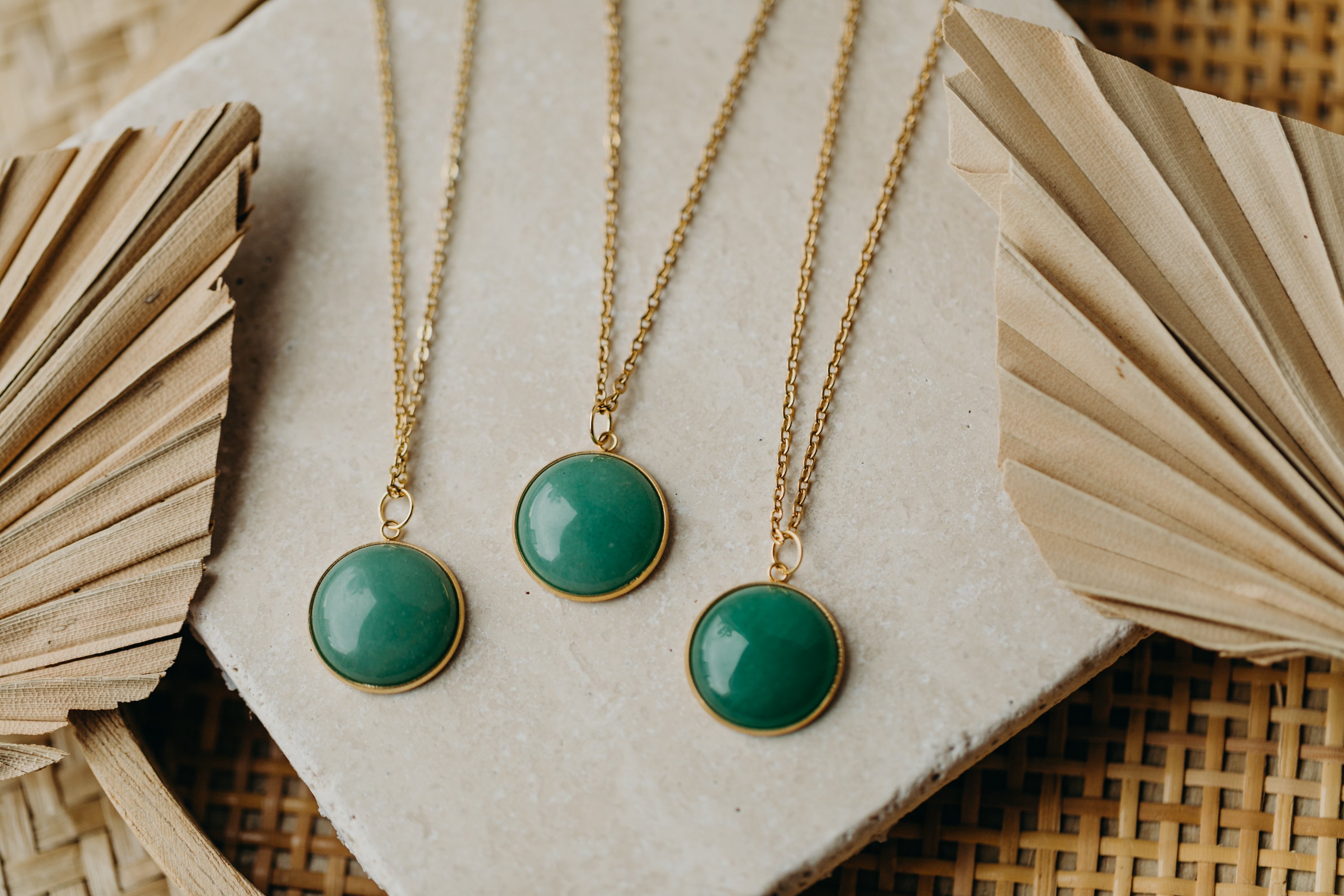 Necklace with large green aventurine gemstone