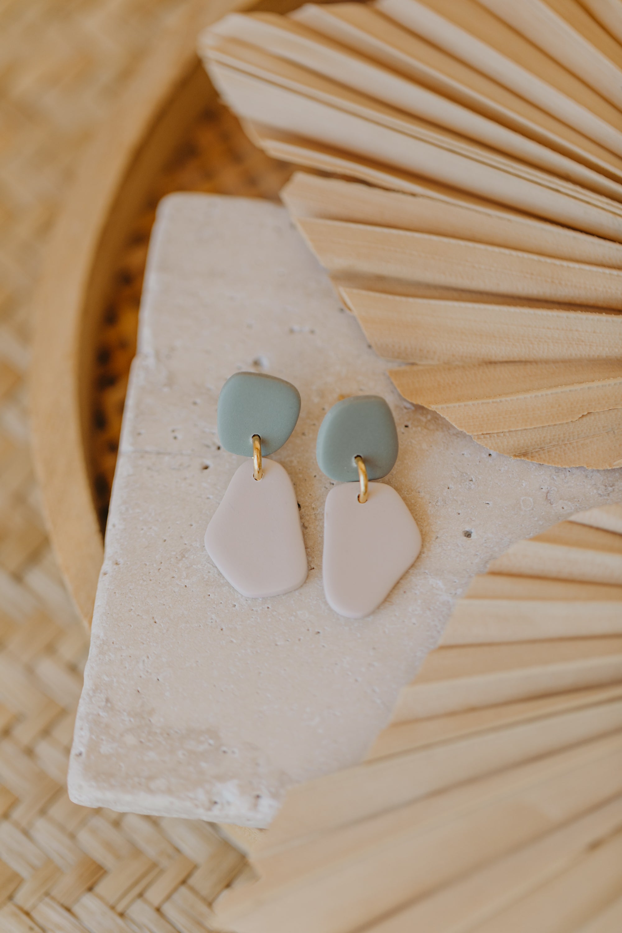 Benu Earrings - two-tone polymer clay earrings Cognac / Light Purple