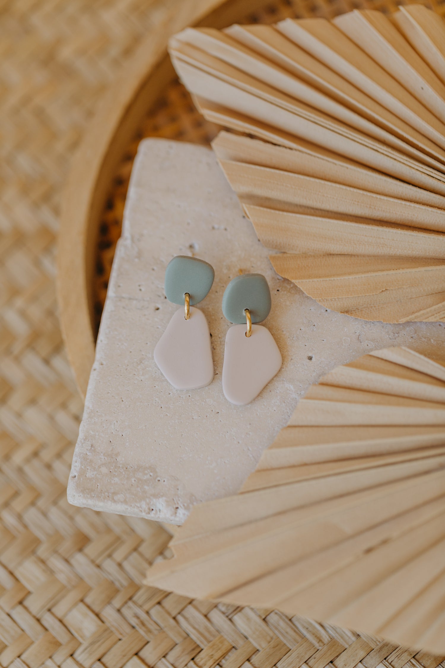 Benu Earrings - two-tone polymer clay earrings Cognac / Light Purple