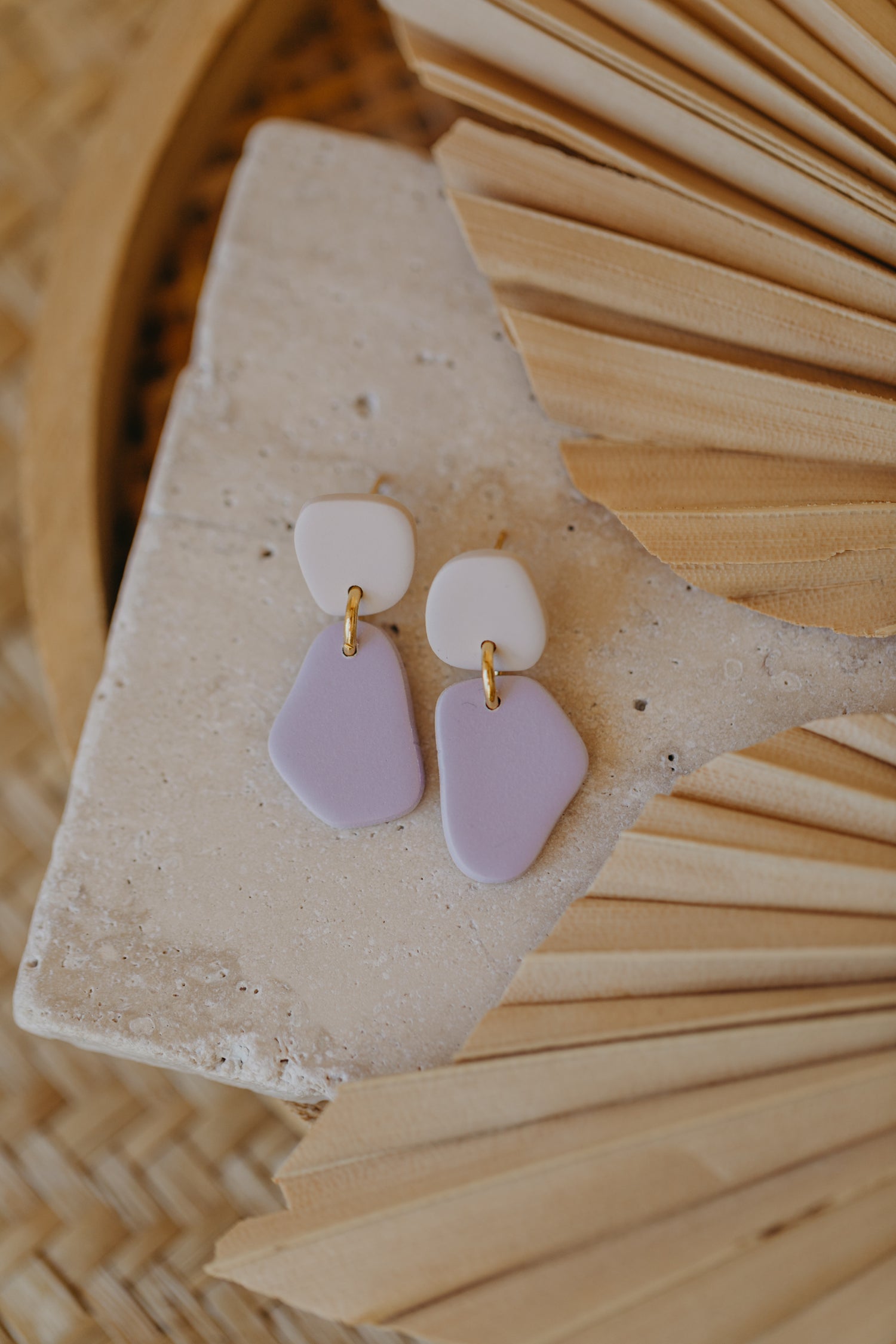 Benu Earrings - two-tone polymer clay earrings Cognac / Light Purple