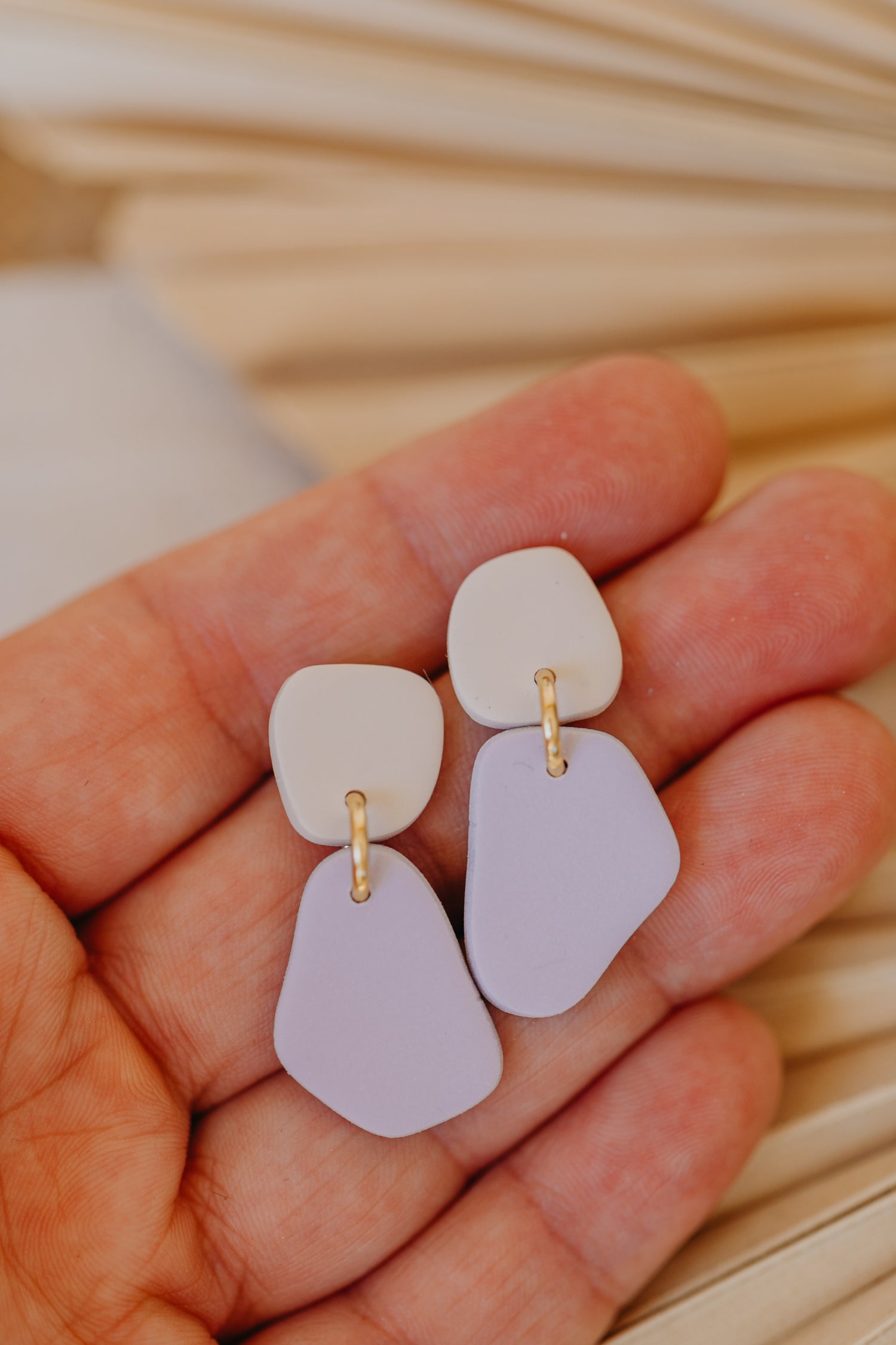 Benu Earrings - two-tone polymer clay earrings Cognac / Light Purple