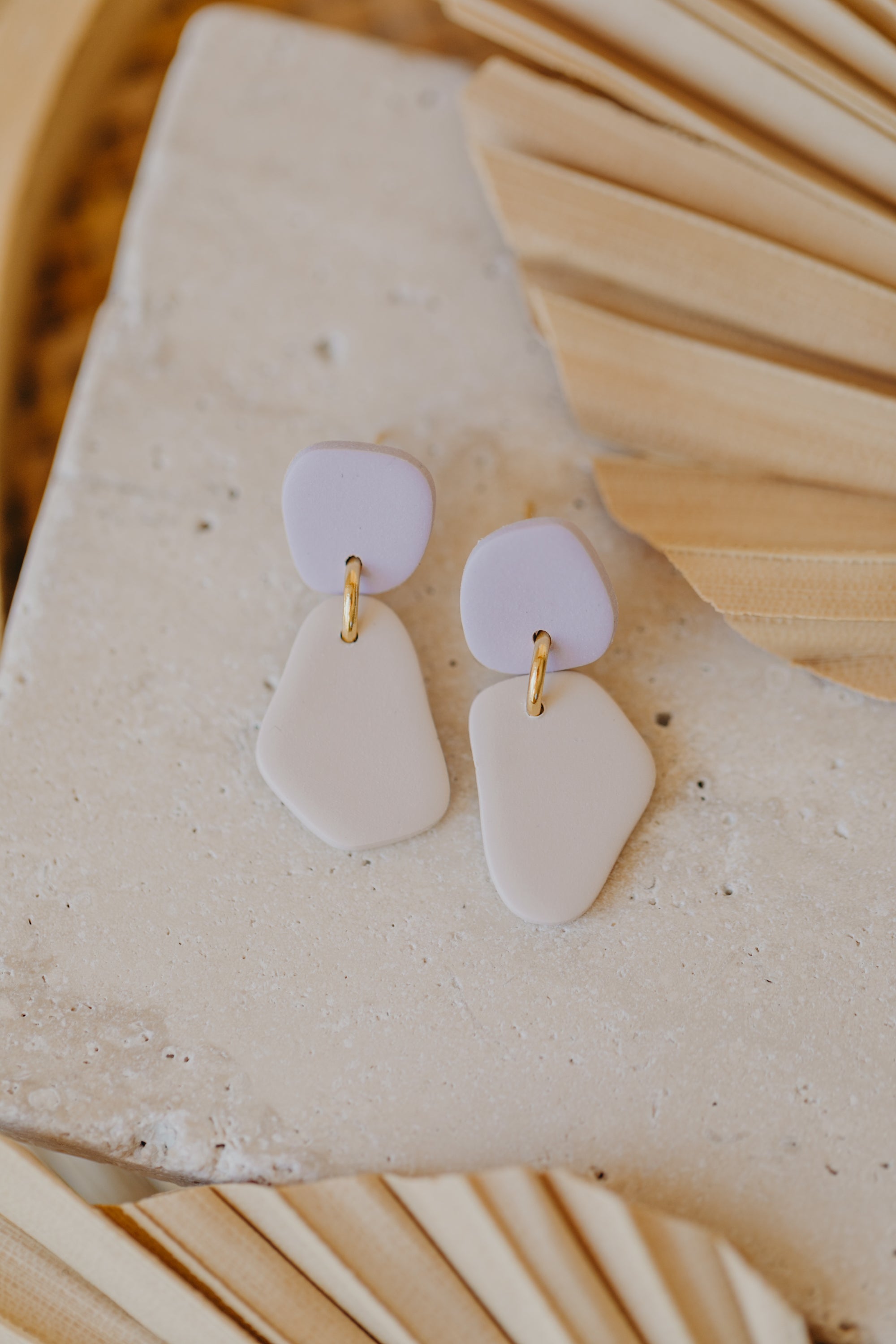 Benu Earrings - two-tone polymer clay earrings Cognac / Light Purple