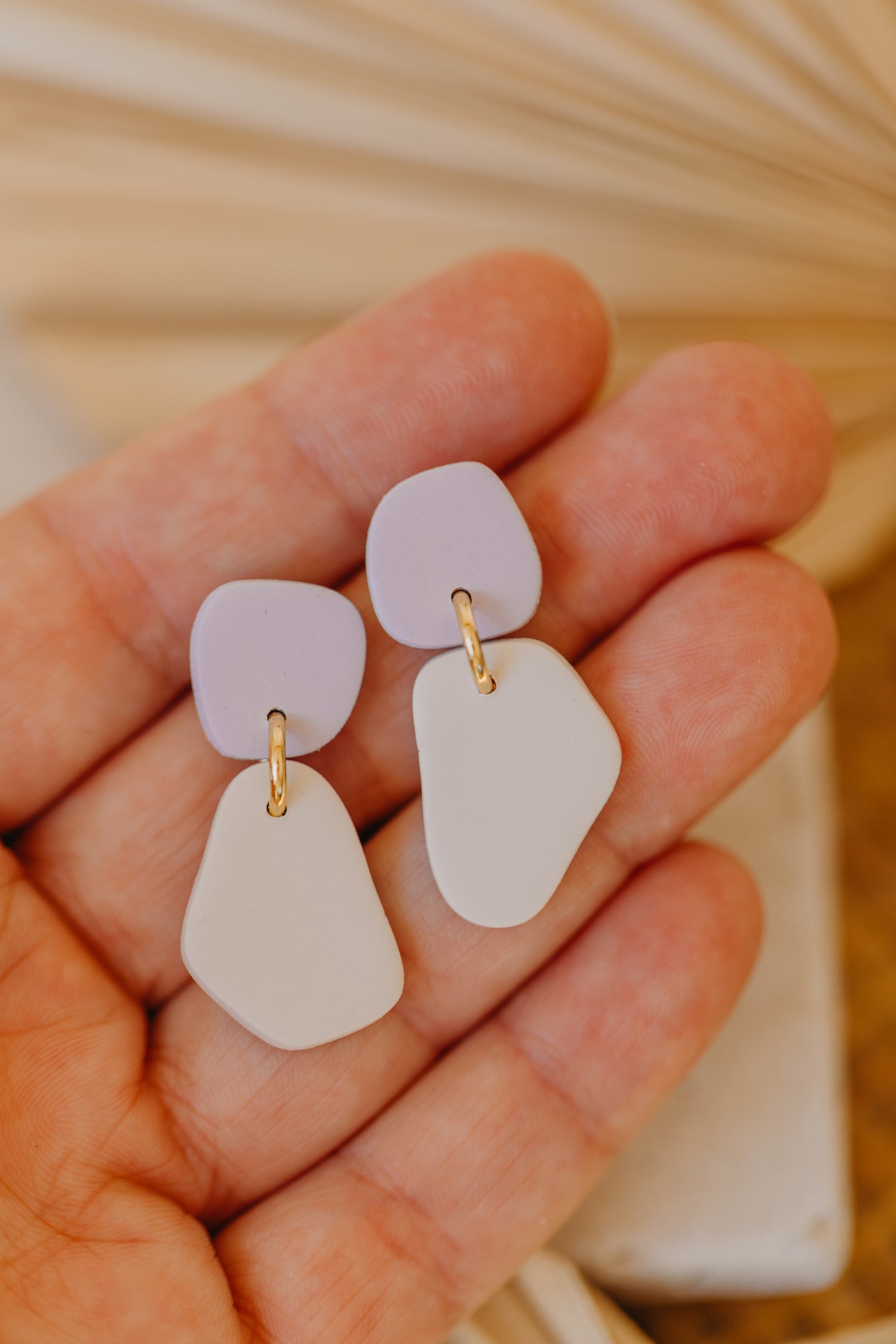 Benu Earrings - two-tone polymer clay earrings Cognac / Light Purple