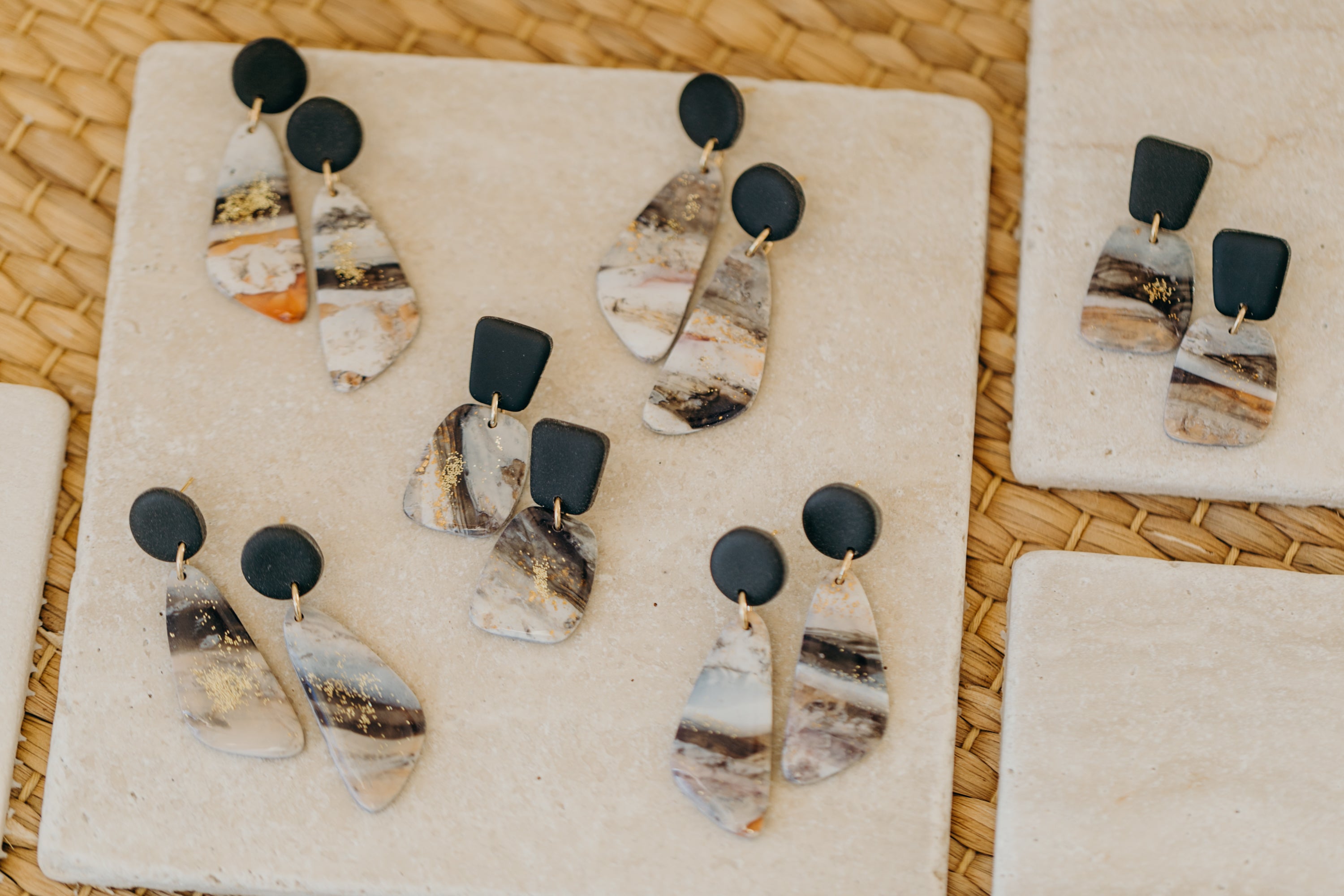 round polymer clay earrings with brass pendant circle