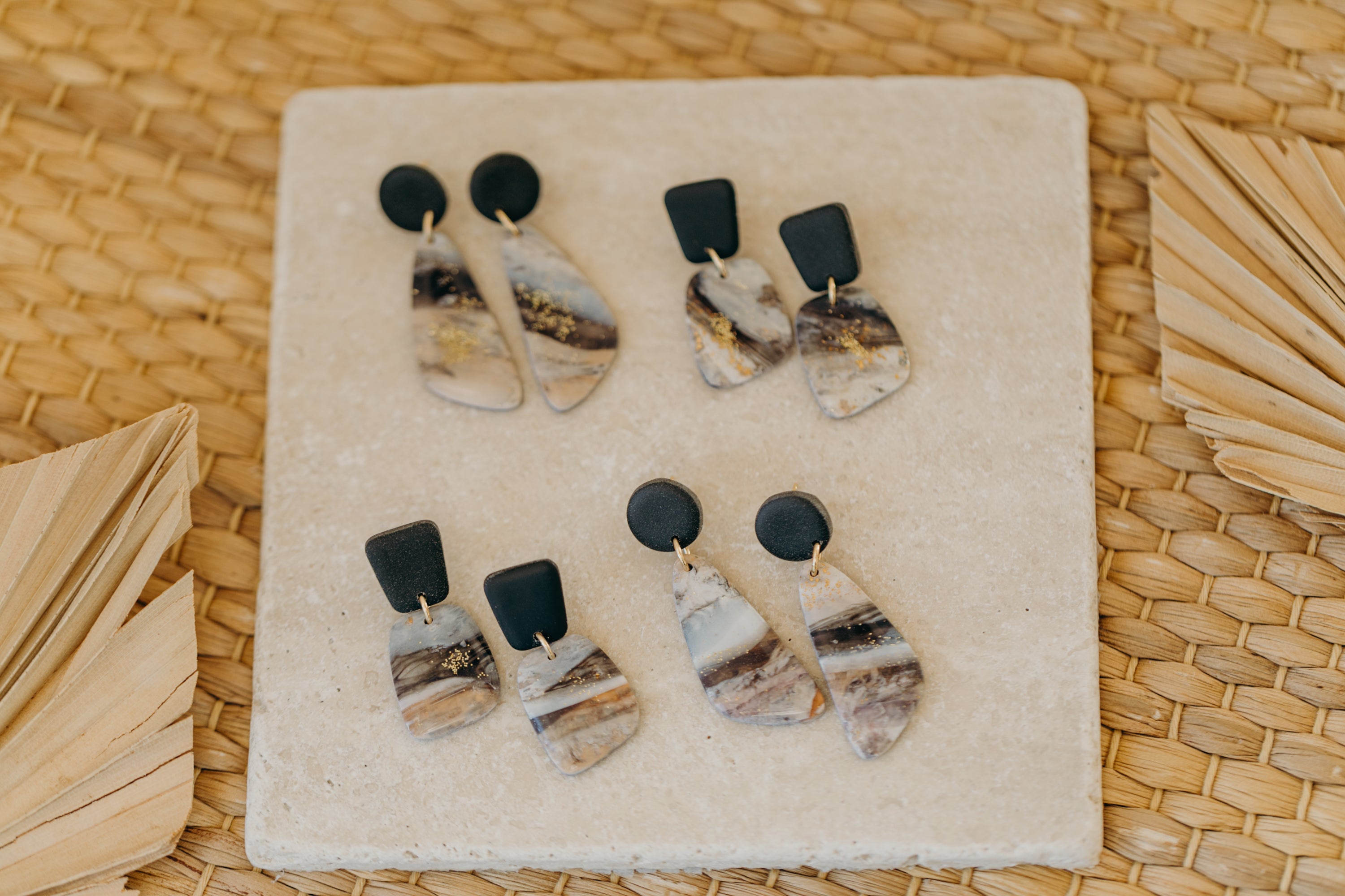 round polymer clay earrings with brass pendant circle