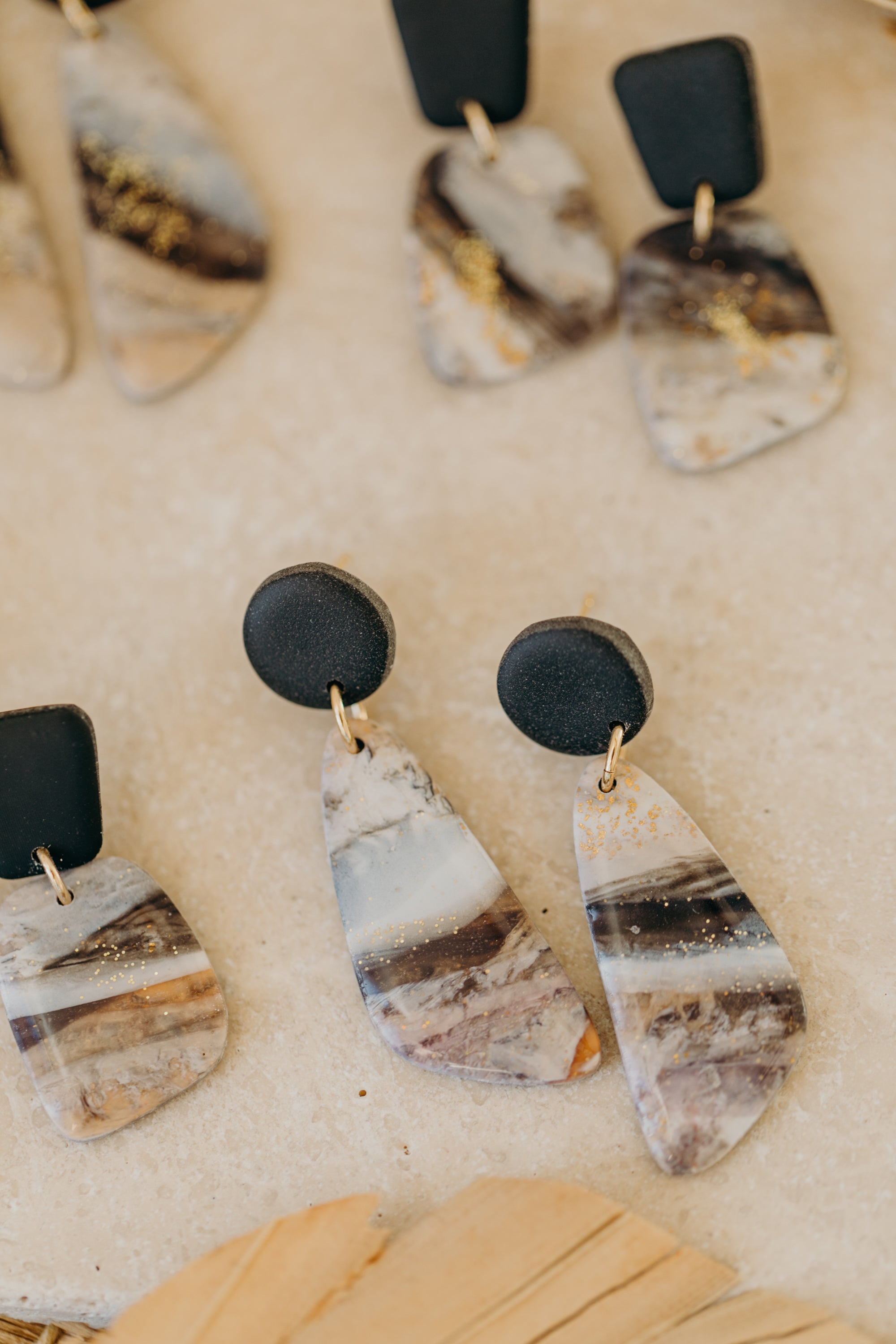 round polymer clay earrings with brass pendant circle