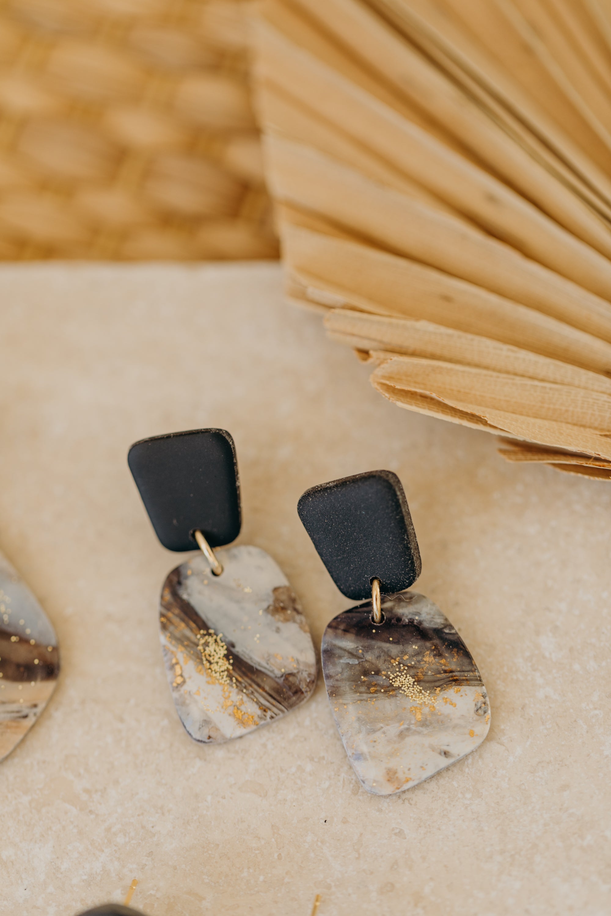 round polymer clay earrings with brass pendant circle