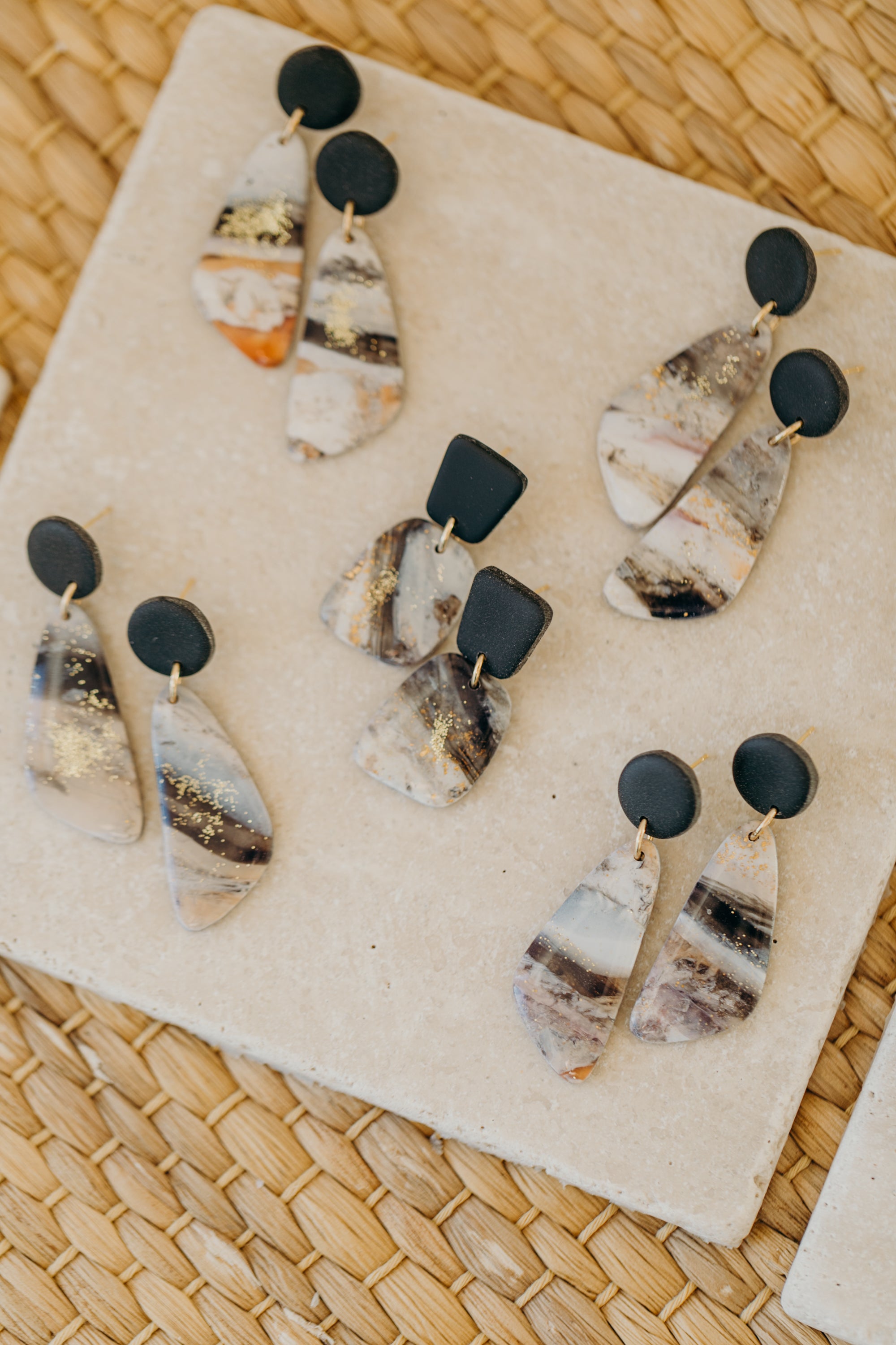 round polymer clay earrings with brass pendant circle