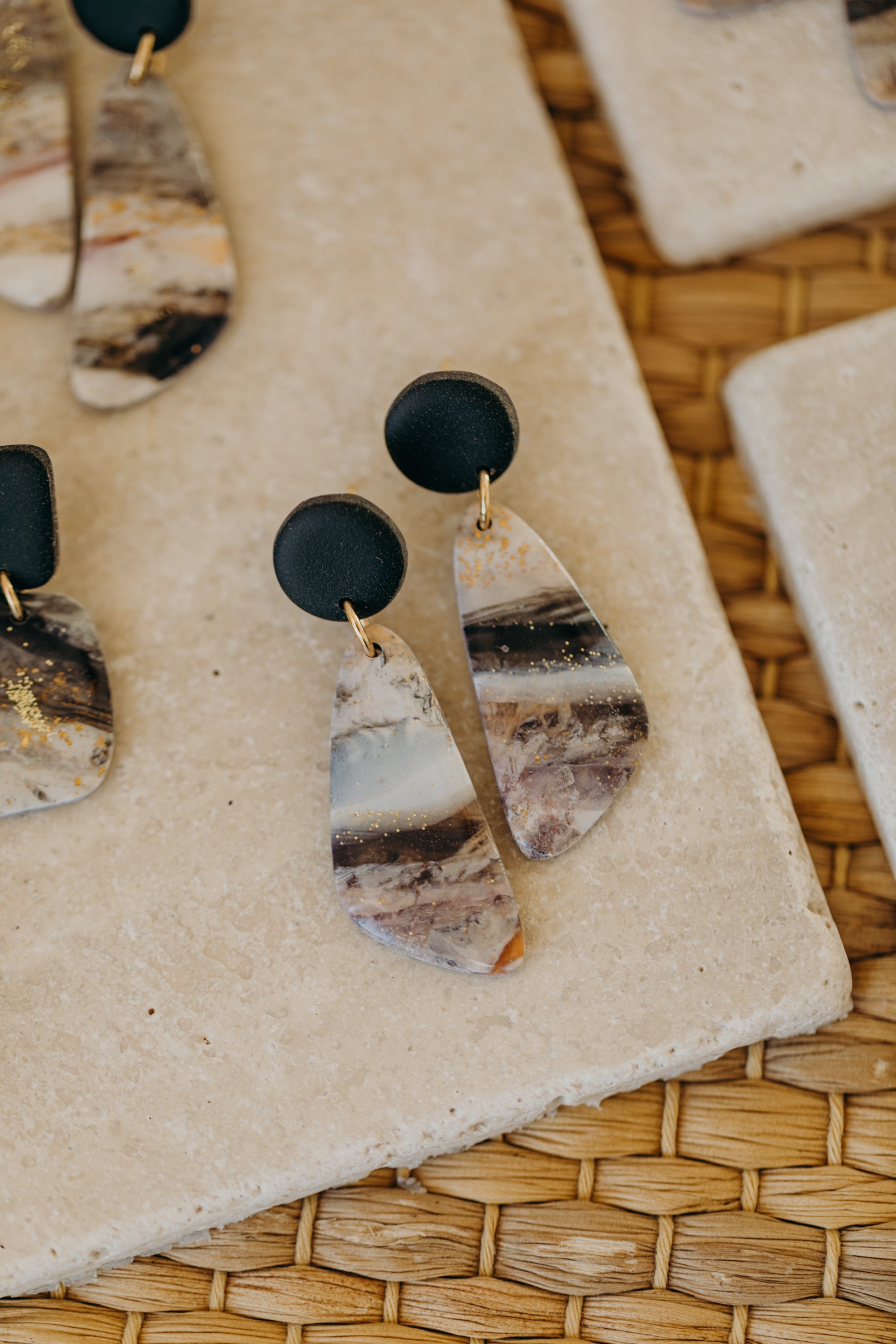 round polymer clay earrings with brass pendant circle