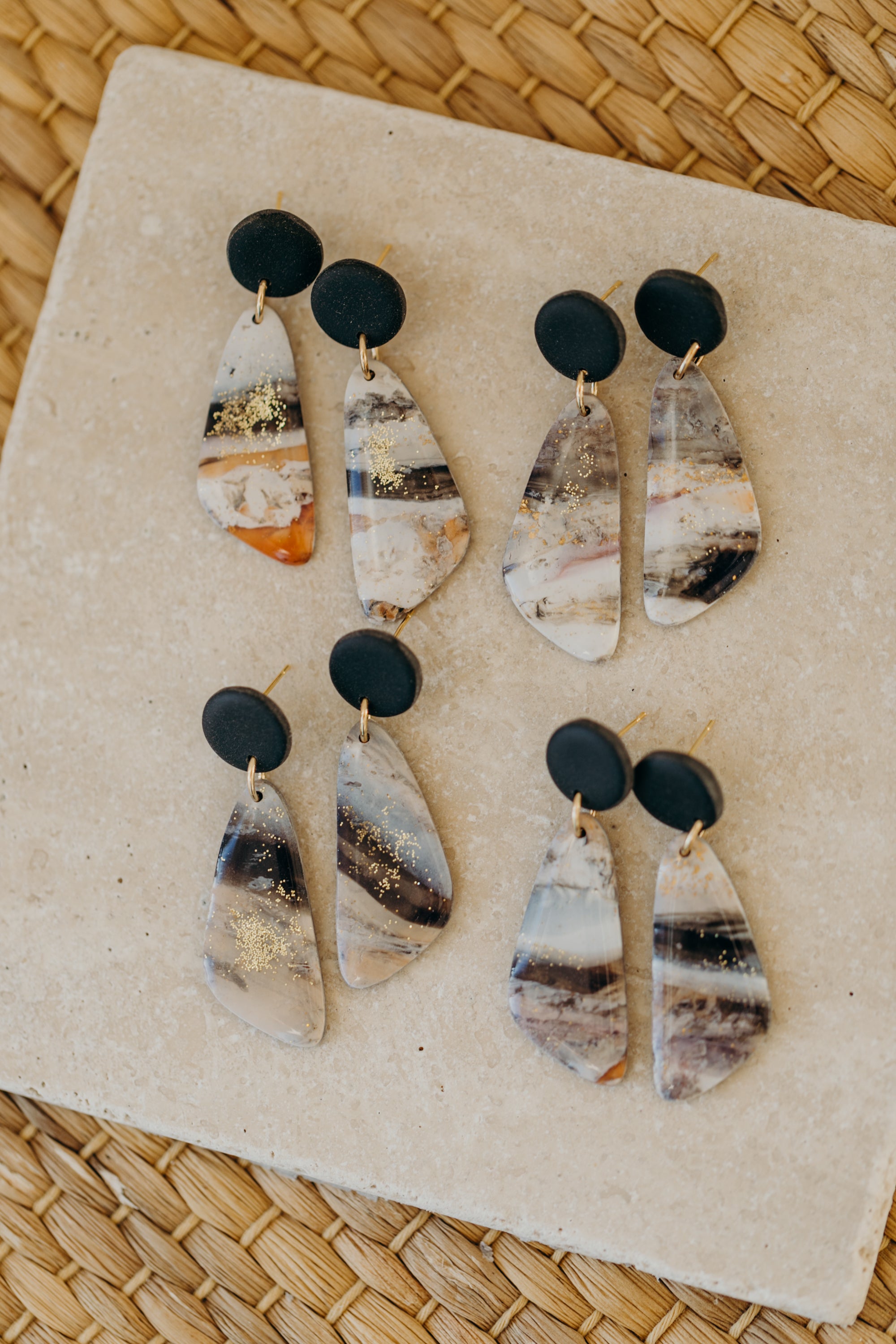 round polymer clay earrings with brass pendant circle