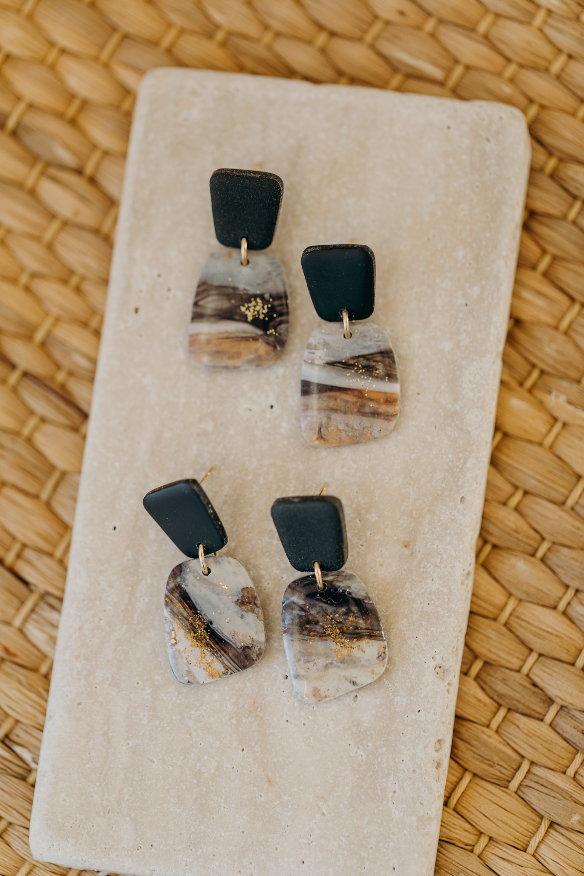 round polymer clay earrings with brass pendant circle