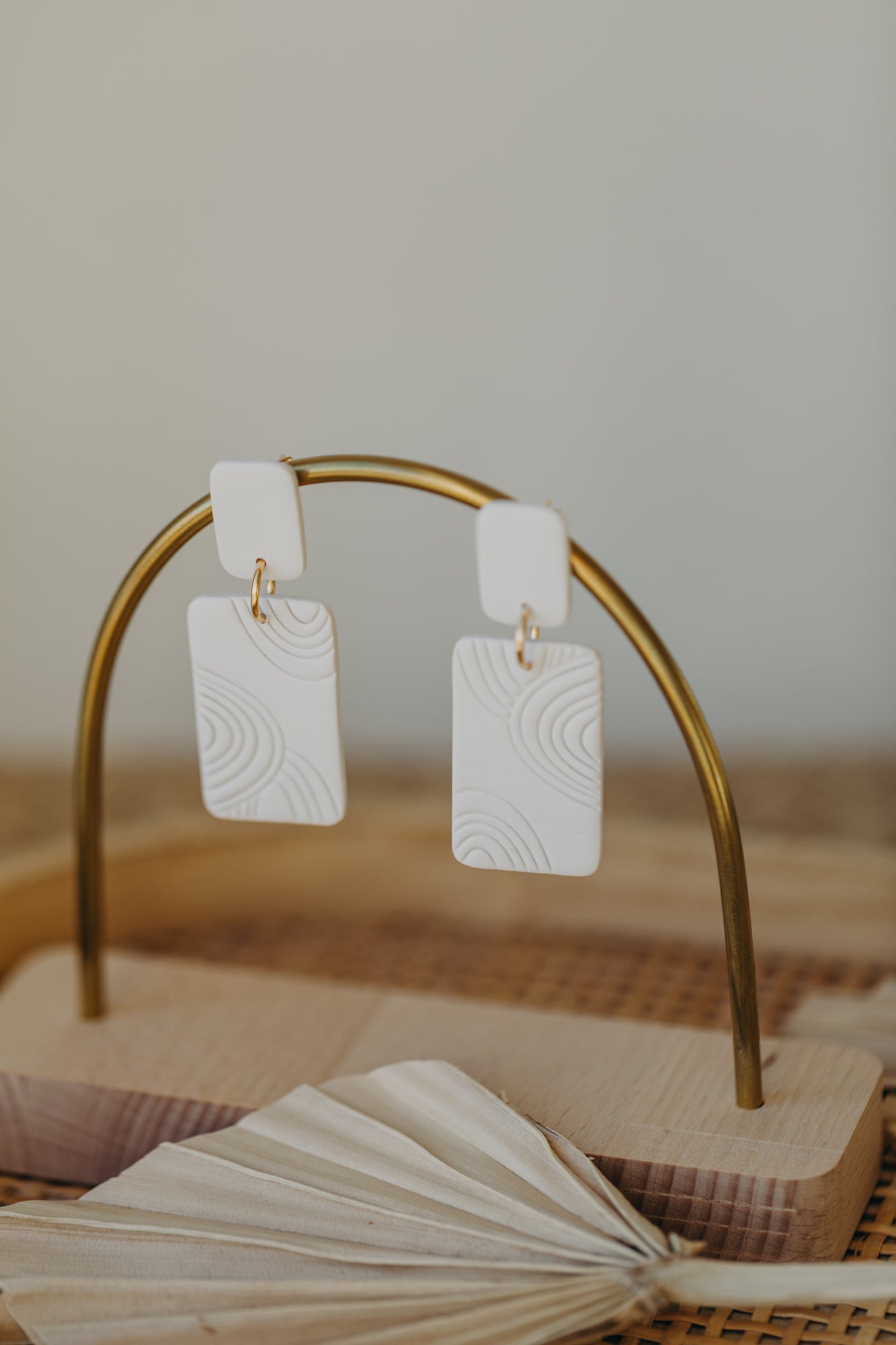 MEG - square patterned earrings in light terracotta