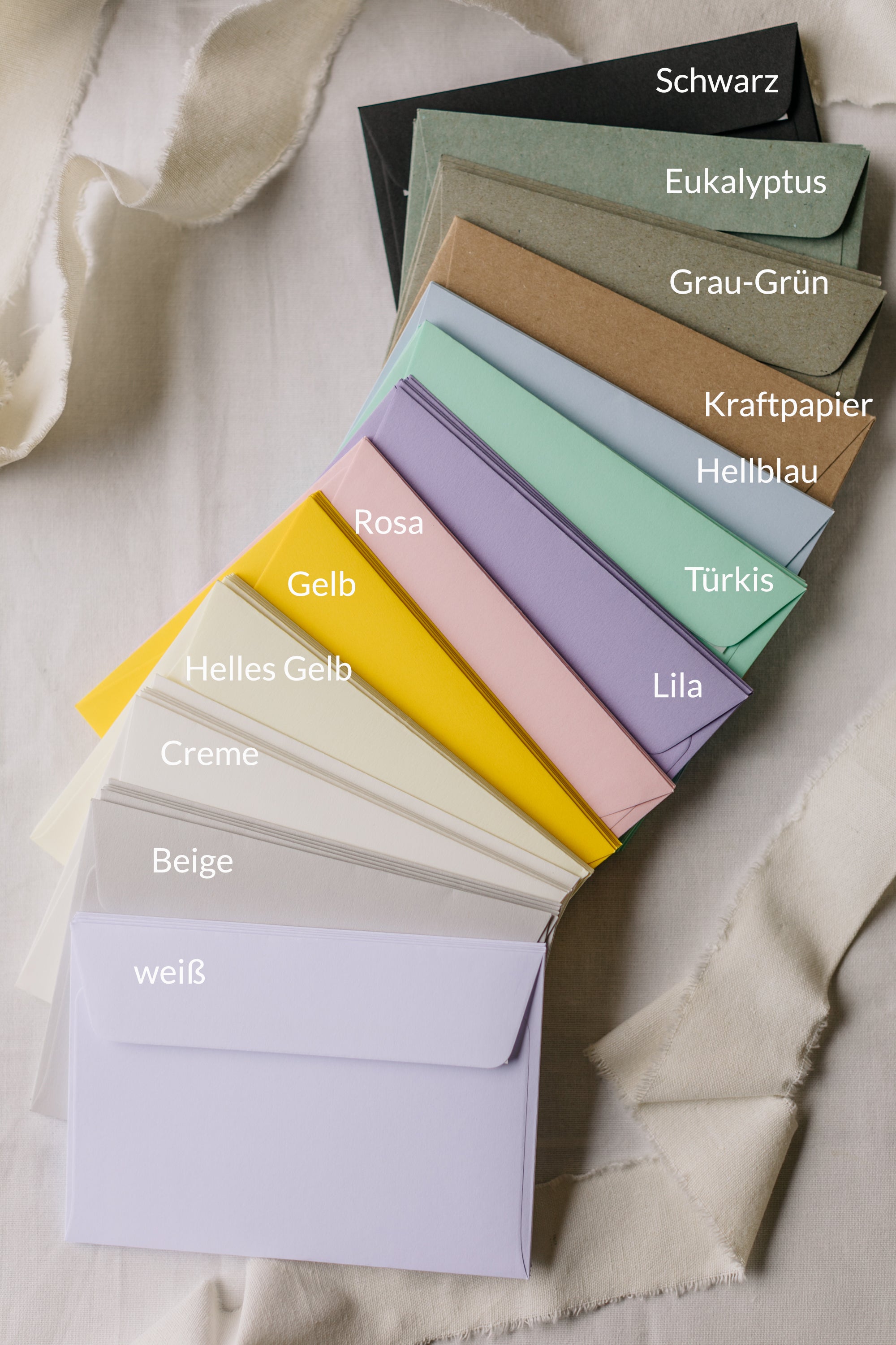 envelopes, various colors