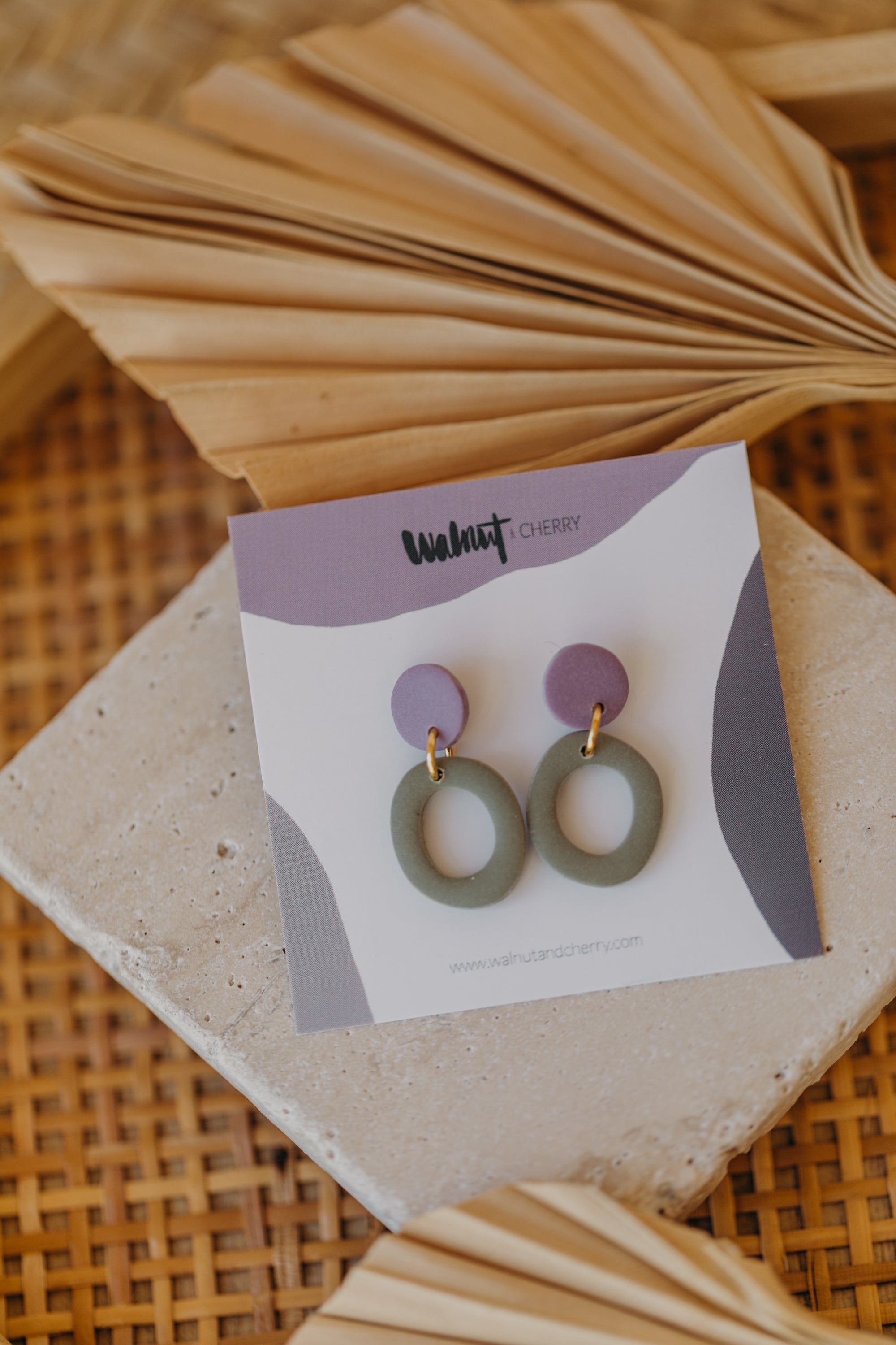 Francesca - Polymer clay earrings in orange, light purple and red