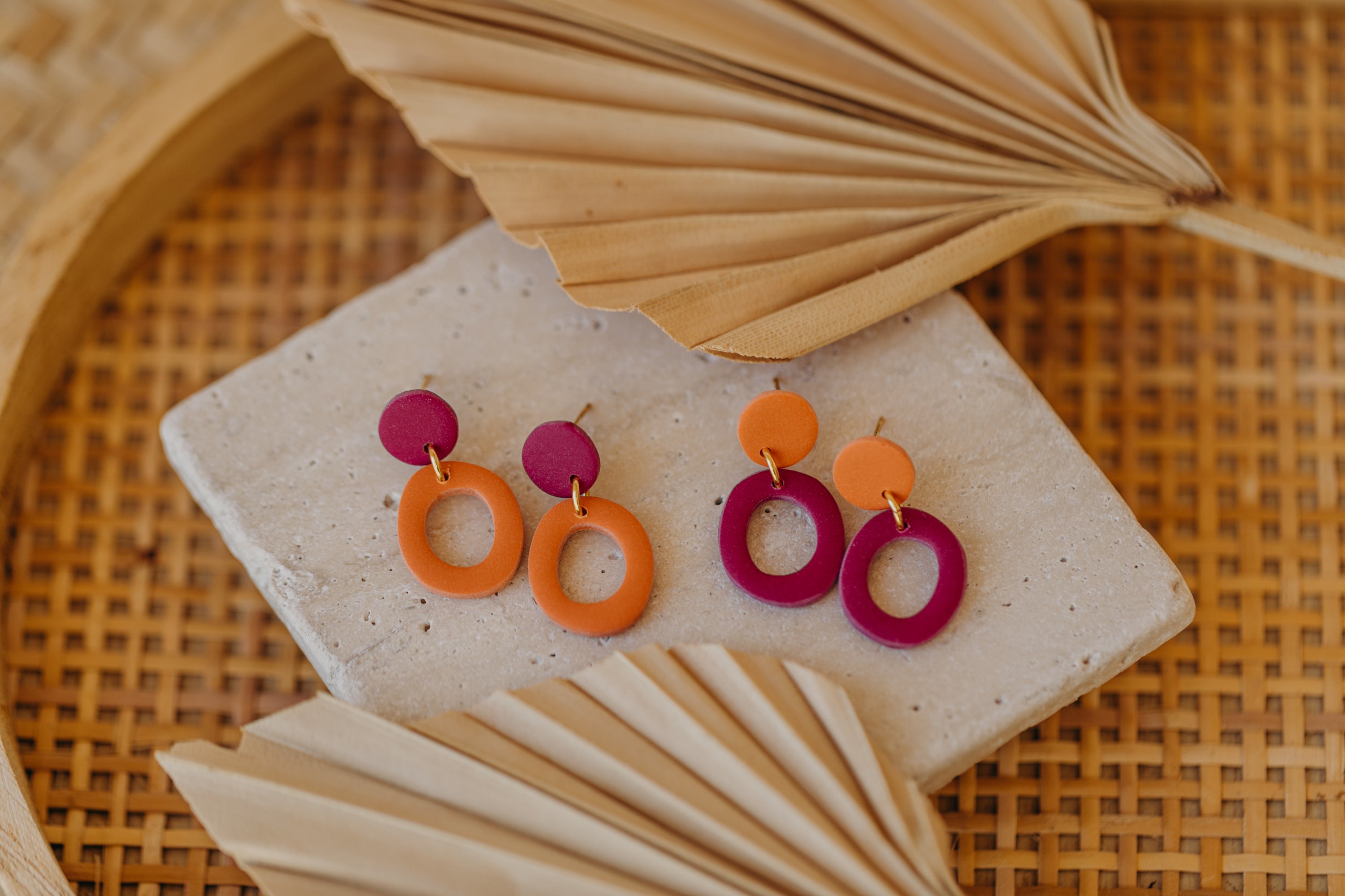 Francesca - Polymer clay earrings in orange, light purple and red