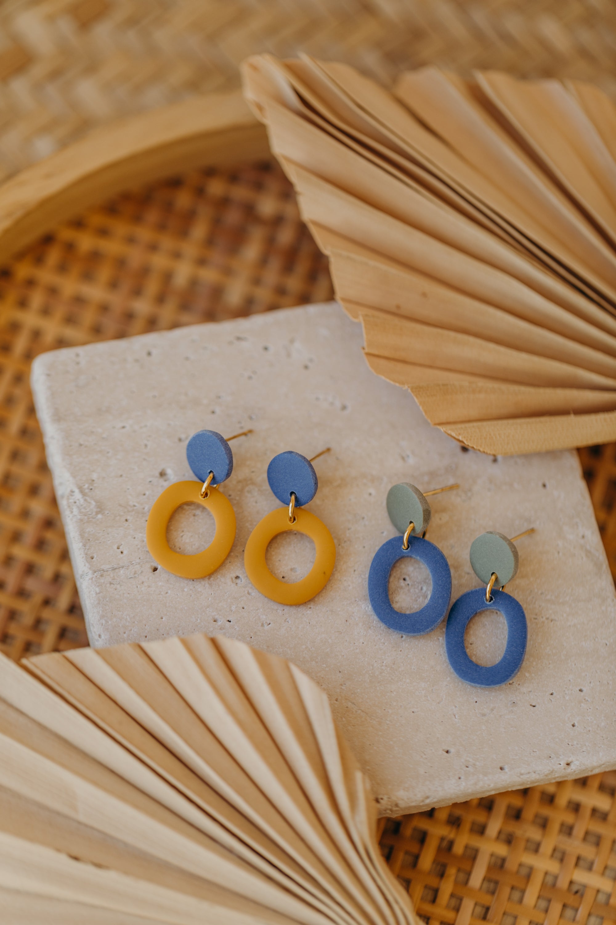 Francesca - Polymer clay earrings in orange, light purple and red