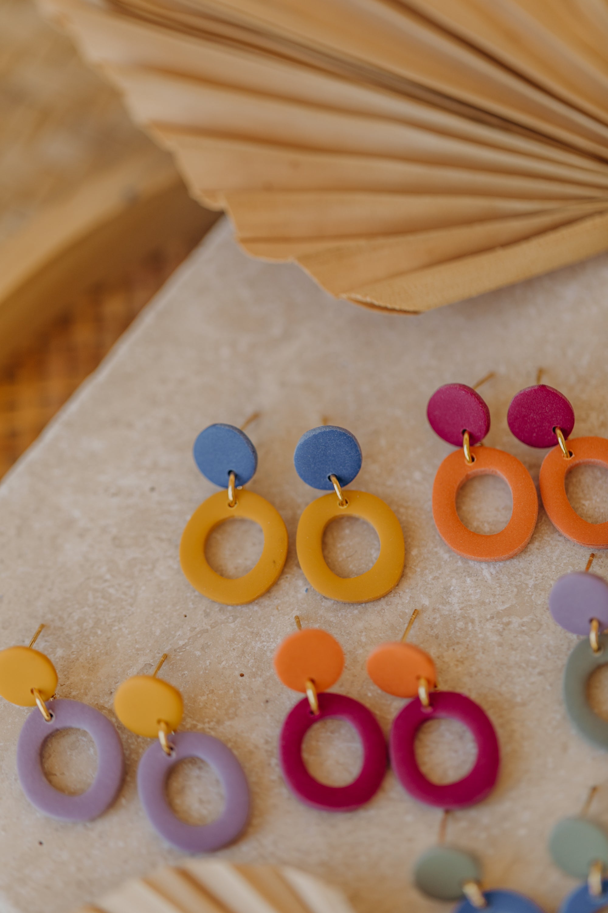 Francesca - Polymer clay earrings in orange, light purple and red