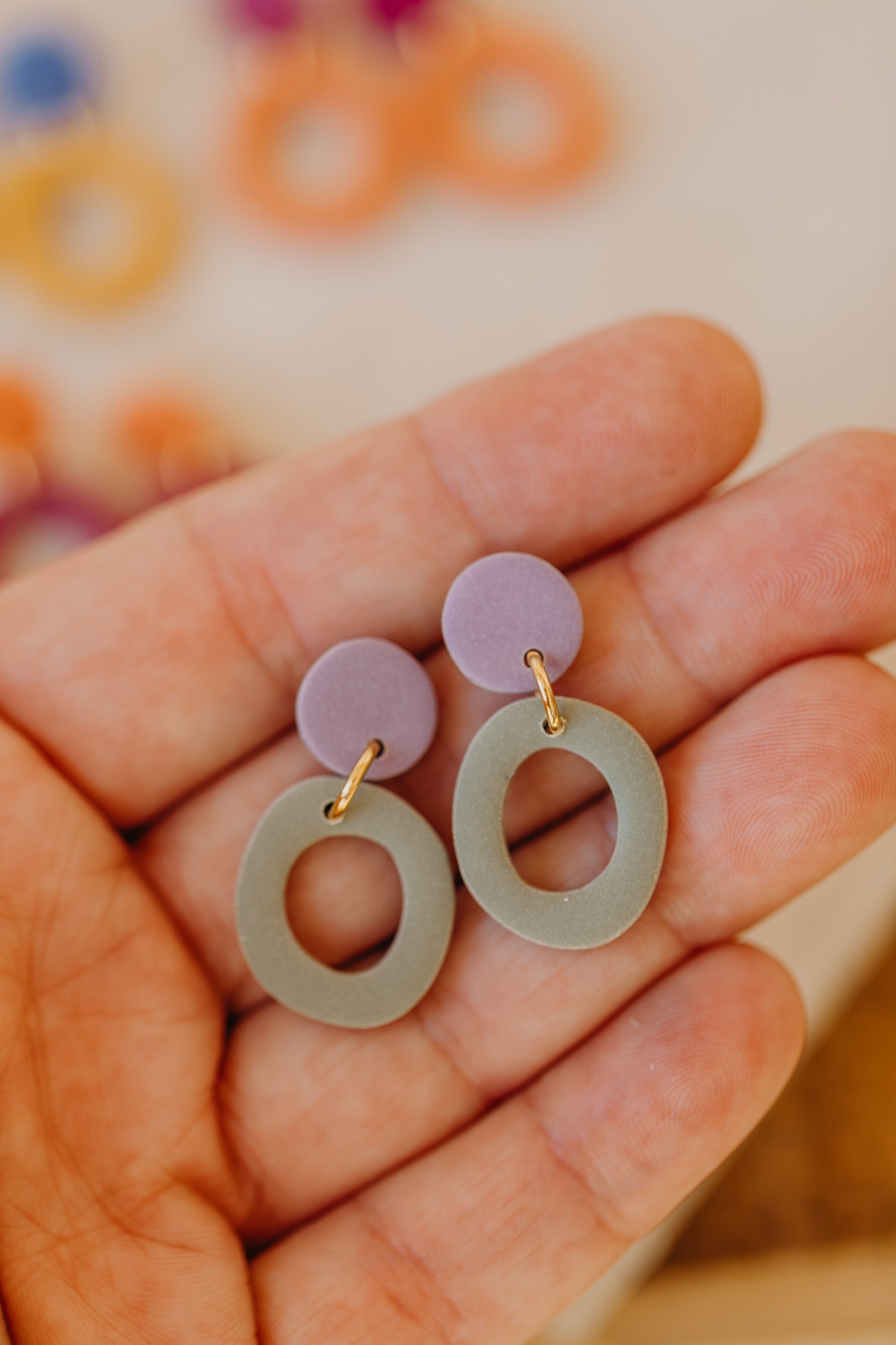 Francesca - Polymer clay earrings in orange, light purple and red