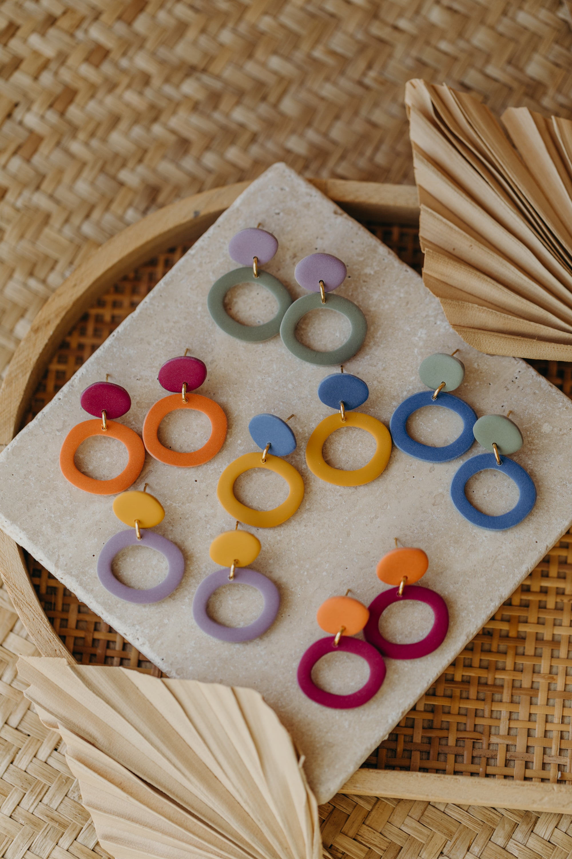 Francesca - Polymer clay earrings in orange, light purple and red