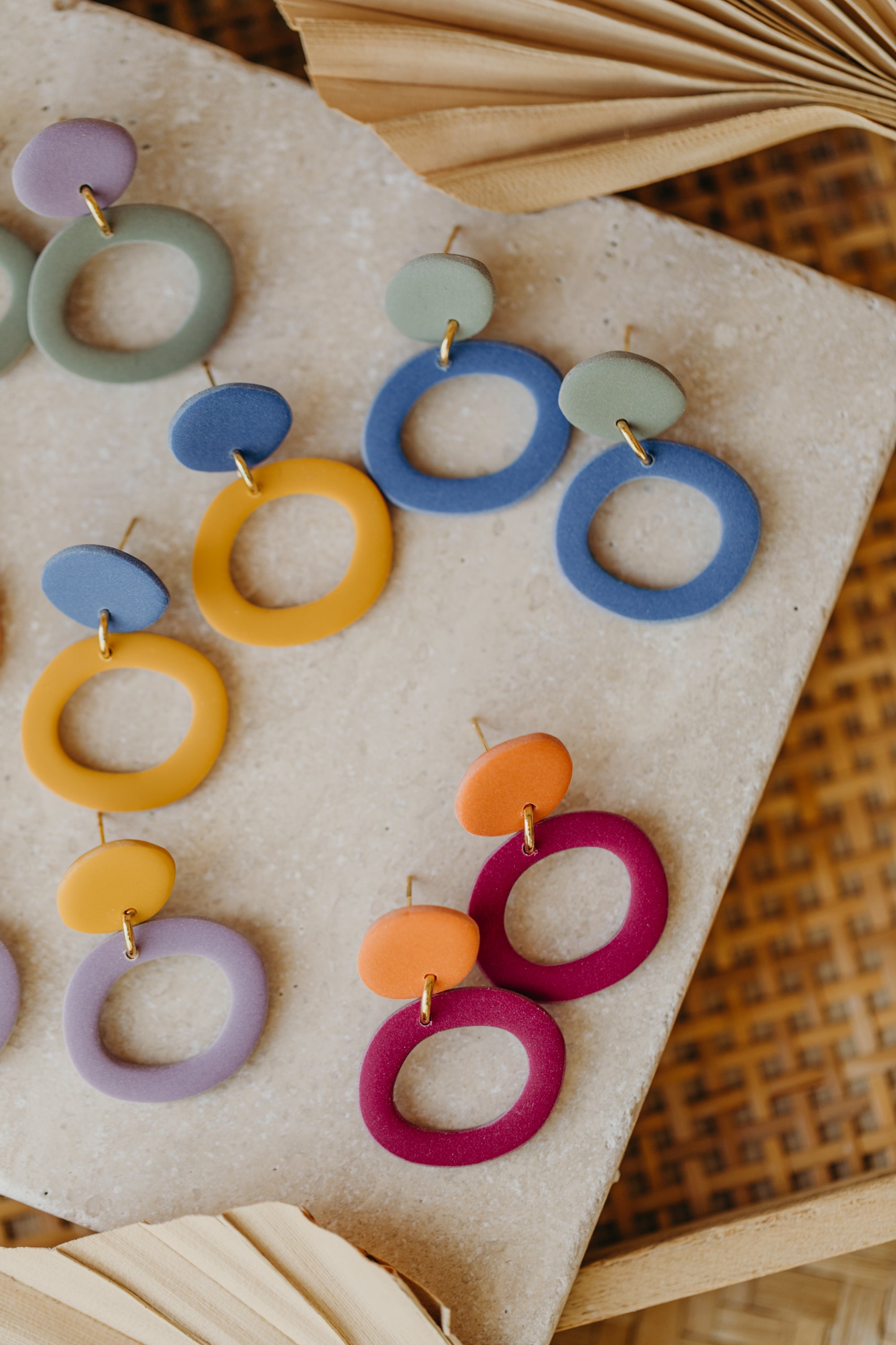 Francesca - Polymer clay earrings in orange, light purple and red