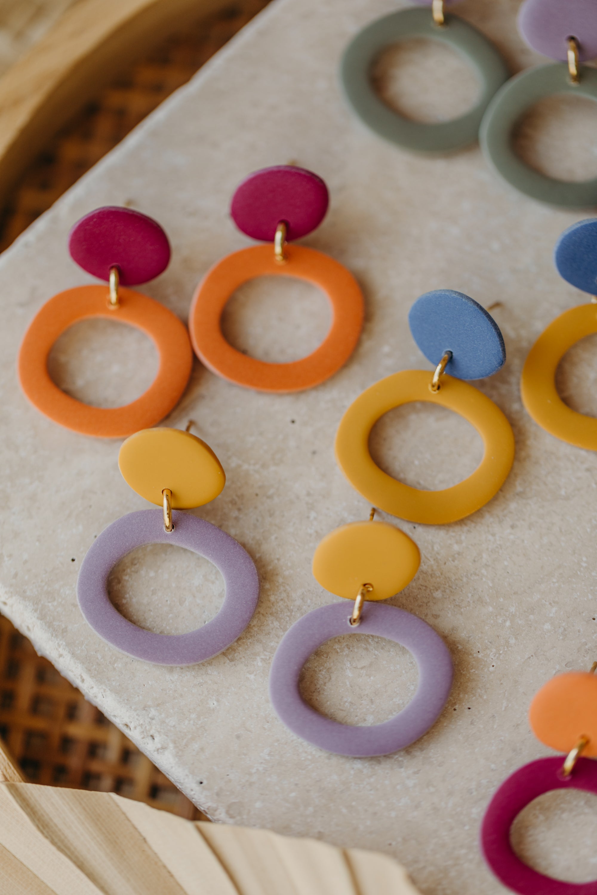 Francesca - Polymer clay earrings in orange, light purple and red