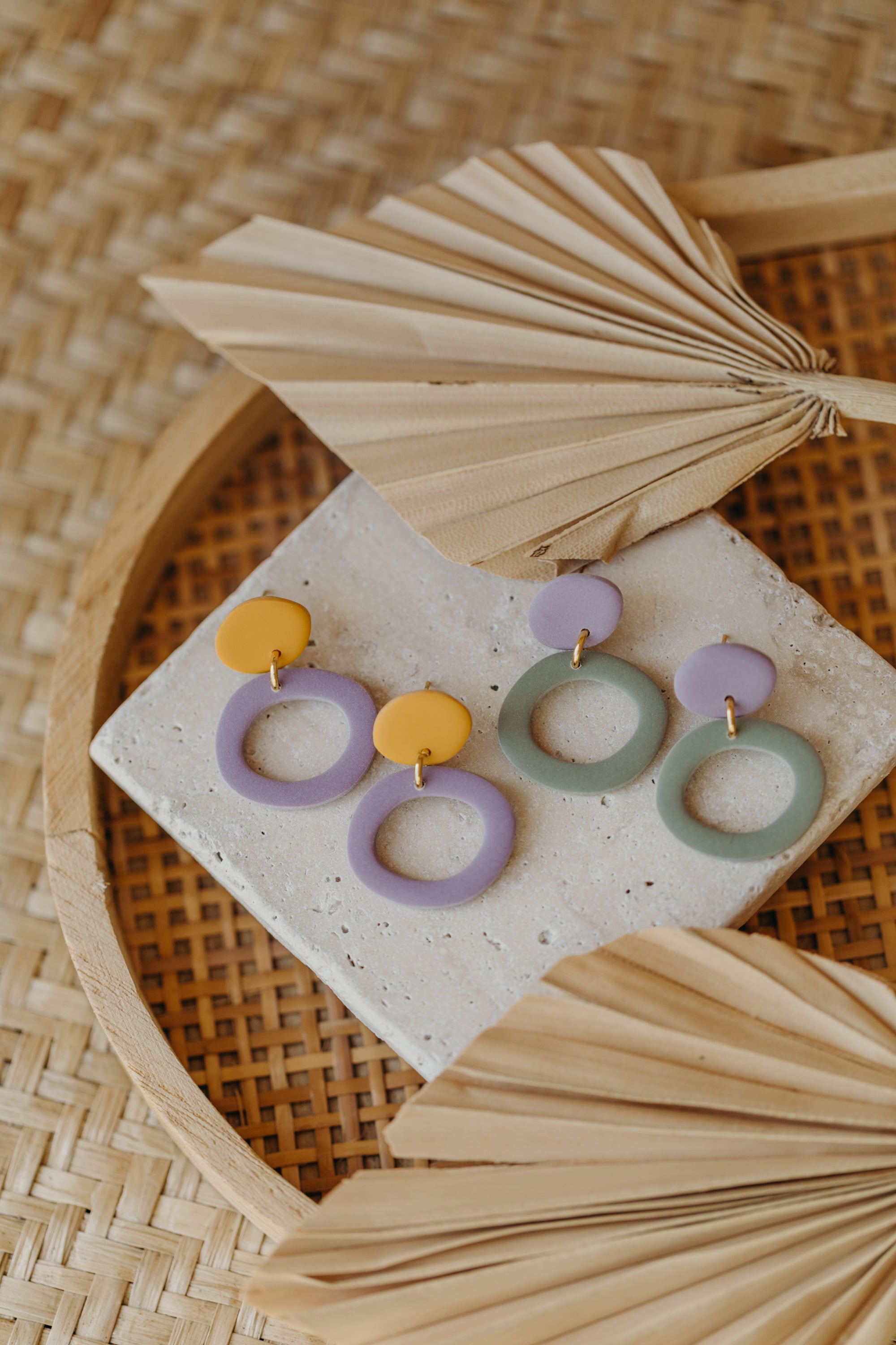 Francesca - Polymer clay earrings in orange, light purple and red